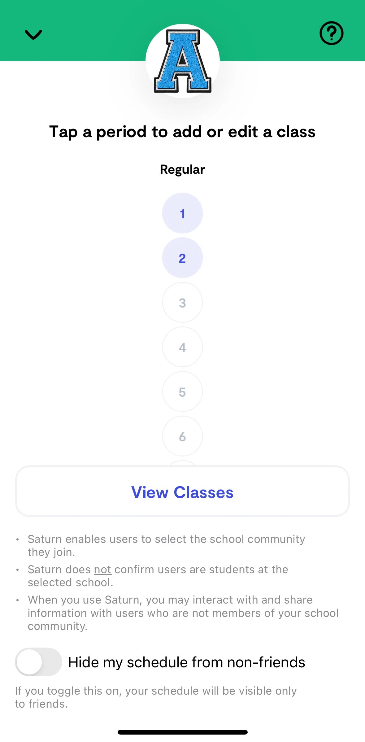 Saturn Calendar Screen screen in the View class flow
