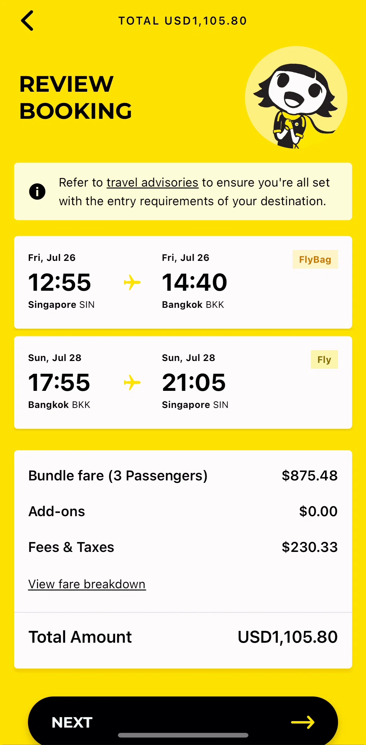 Scoot Screen screen in the Adding booking contact flow