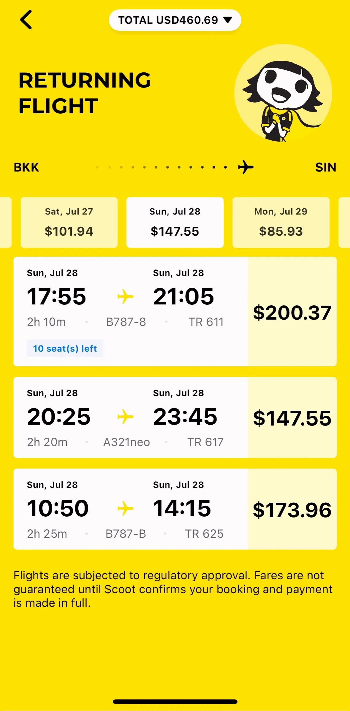 Scoot Screen screen in the Fare details flow