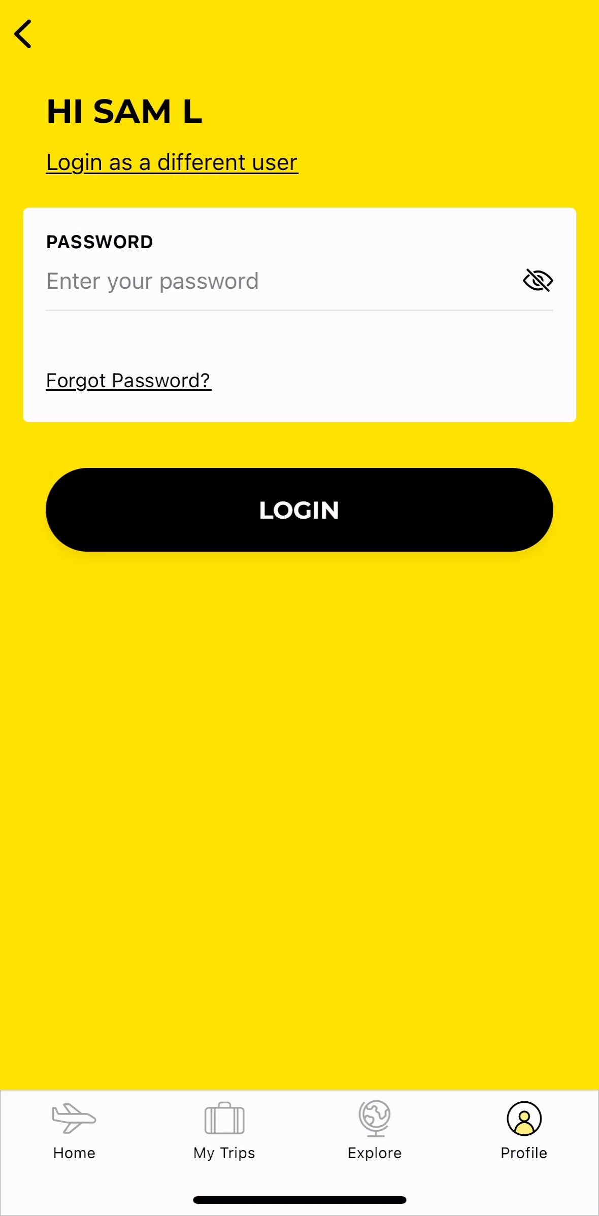 Scoot Screen screen in the Logging in as different user flow