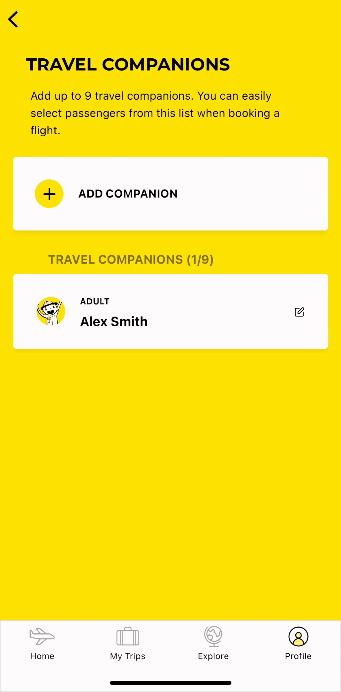 Scoot Screen screen in the Removing a travel companion flow