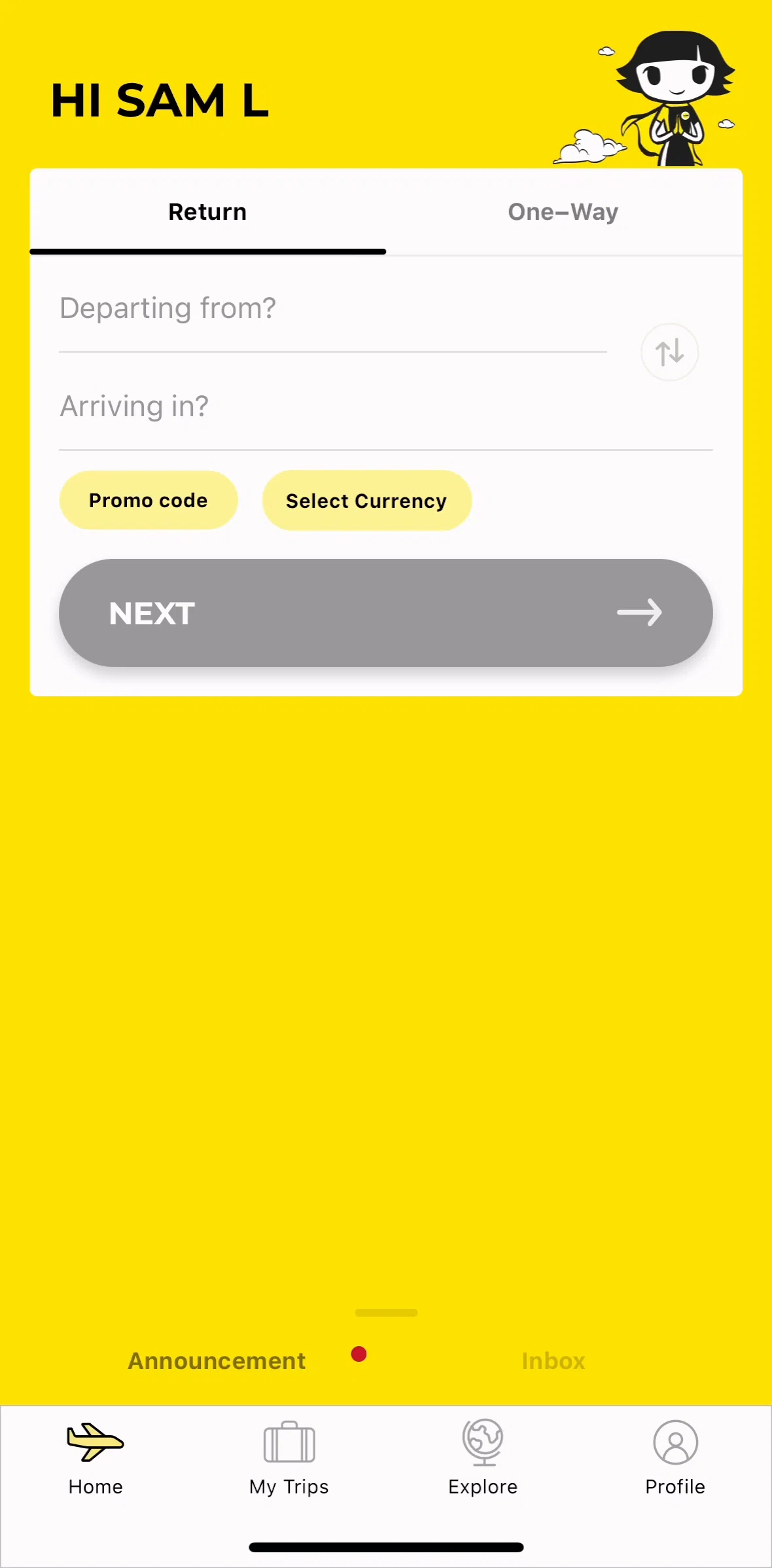 Scoot Screen screen in the Searching Scoot flights flow
