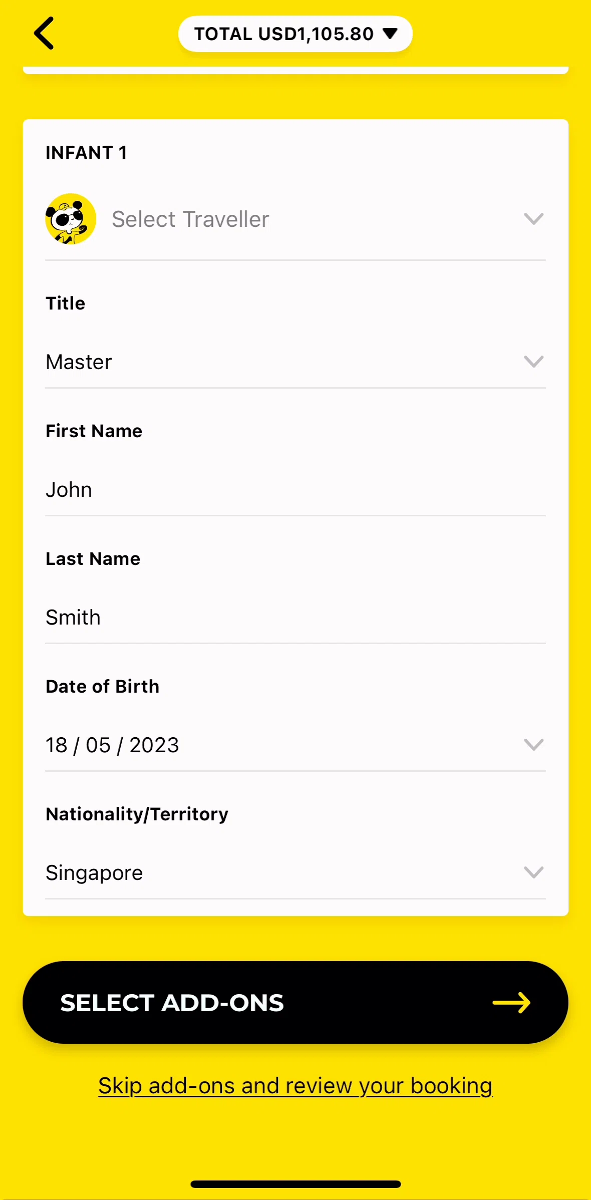 Scoot Screen screen in the Select add-ons flow