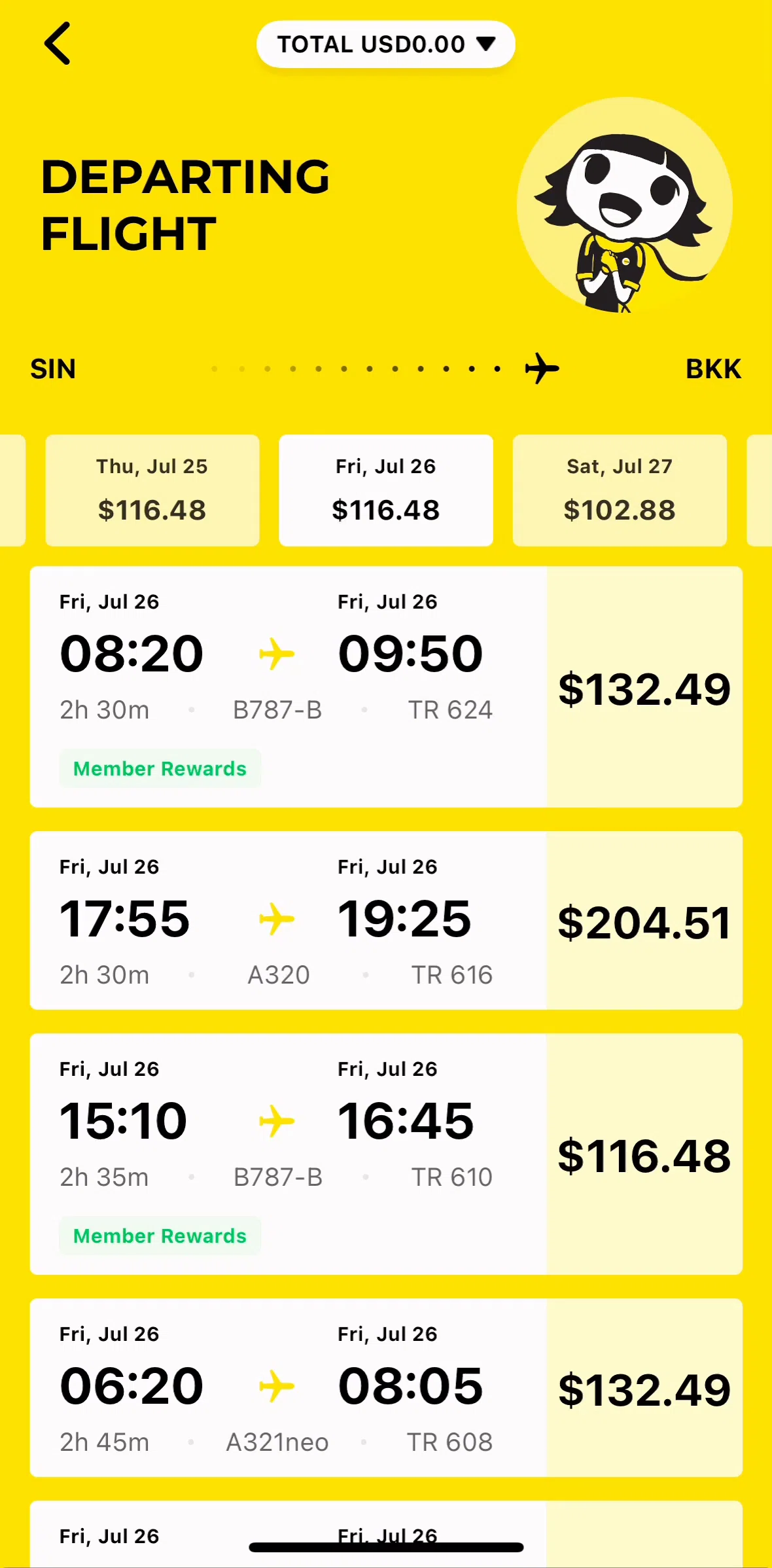 Scoot Screen screen in the Selecting return flights flow