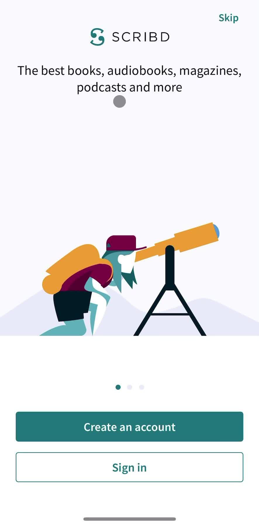 Scribd Start screen screen in the Onboarding flow