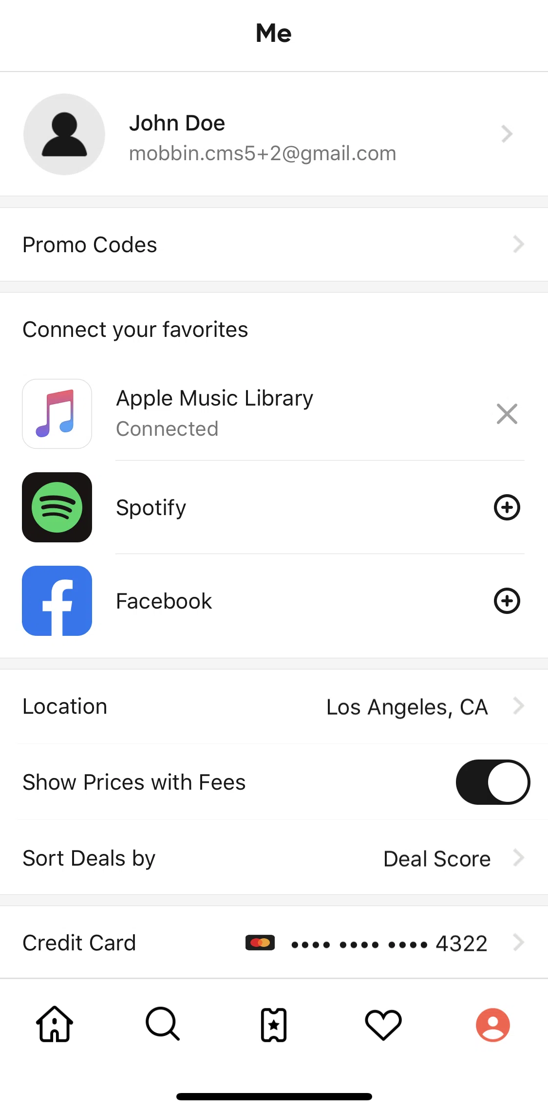 SeatGeek Screen screen in the Account flow