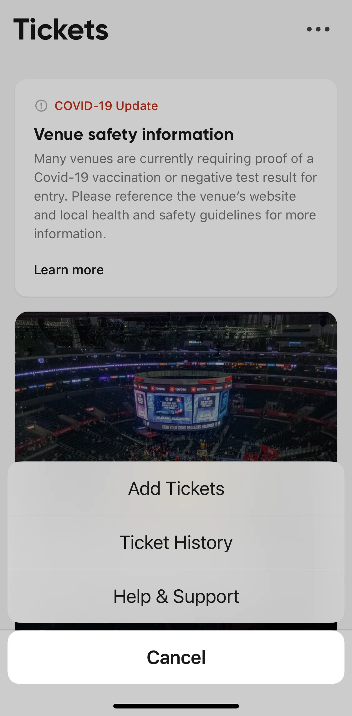 SeatGeek Screen screen in the Adding tickets flow