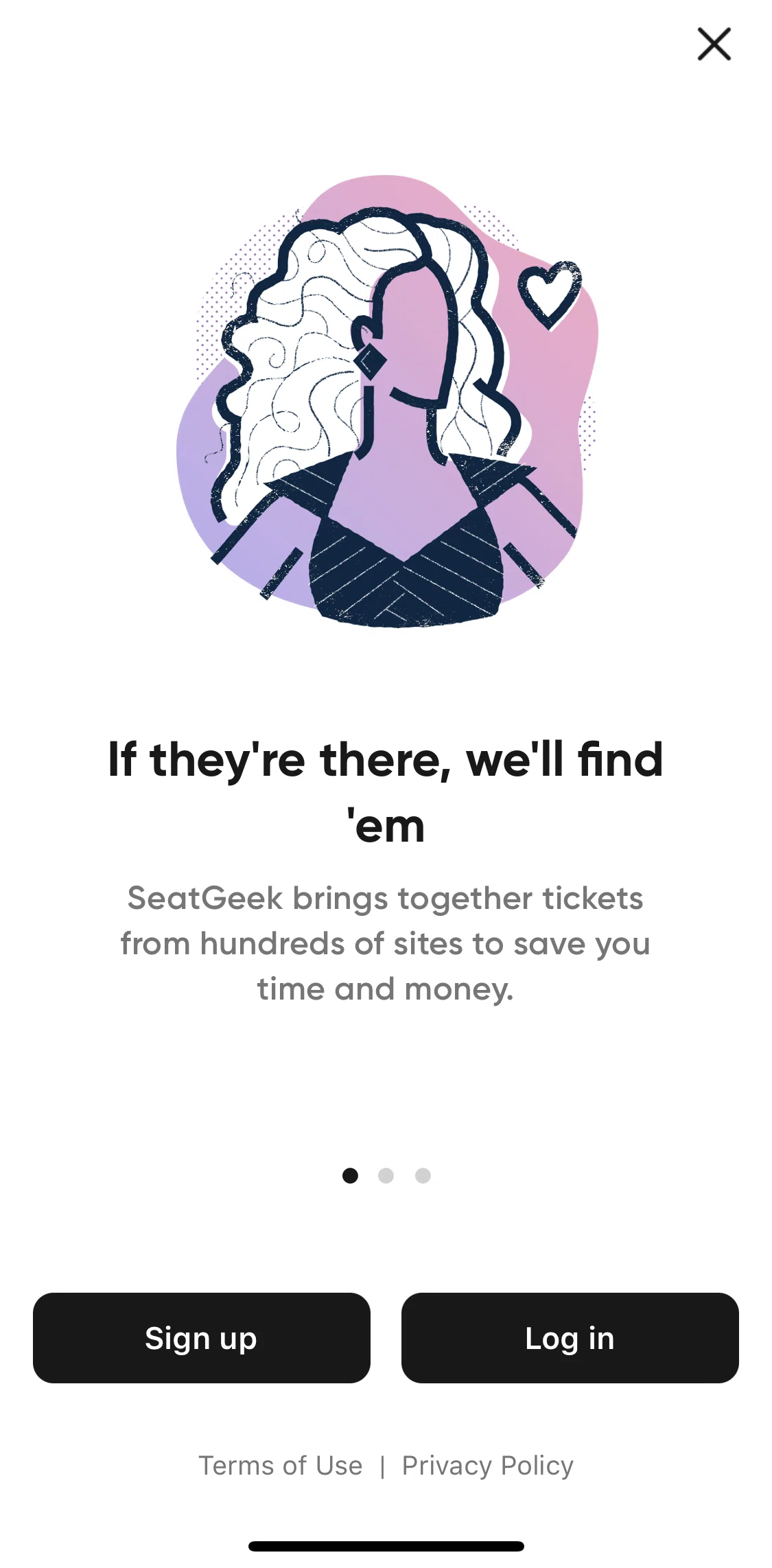 SeatGeek Screen screen in the Logging in flow