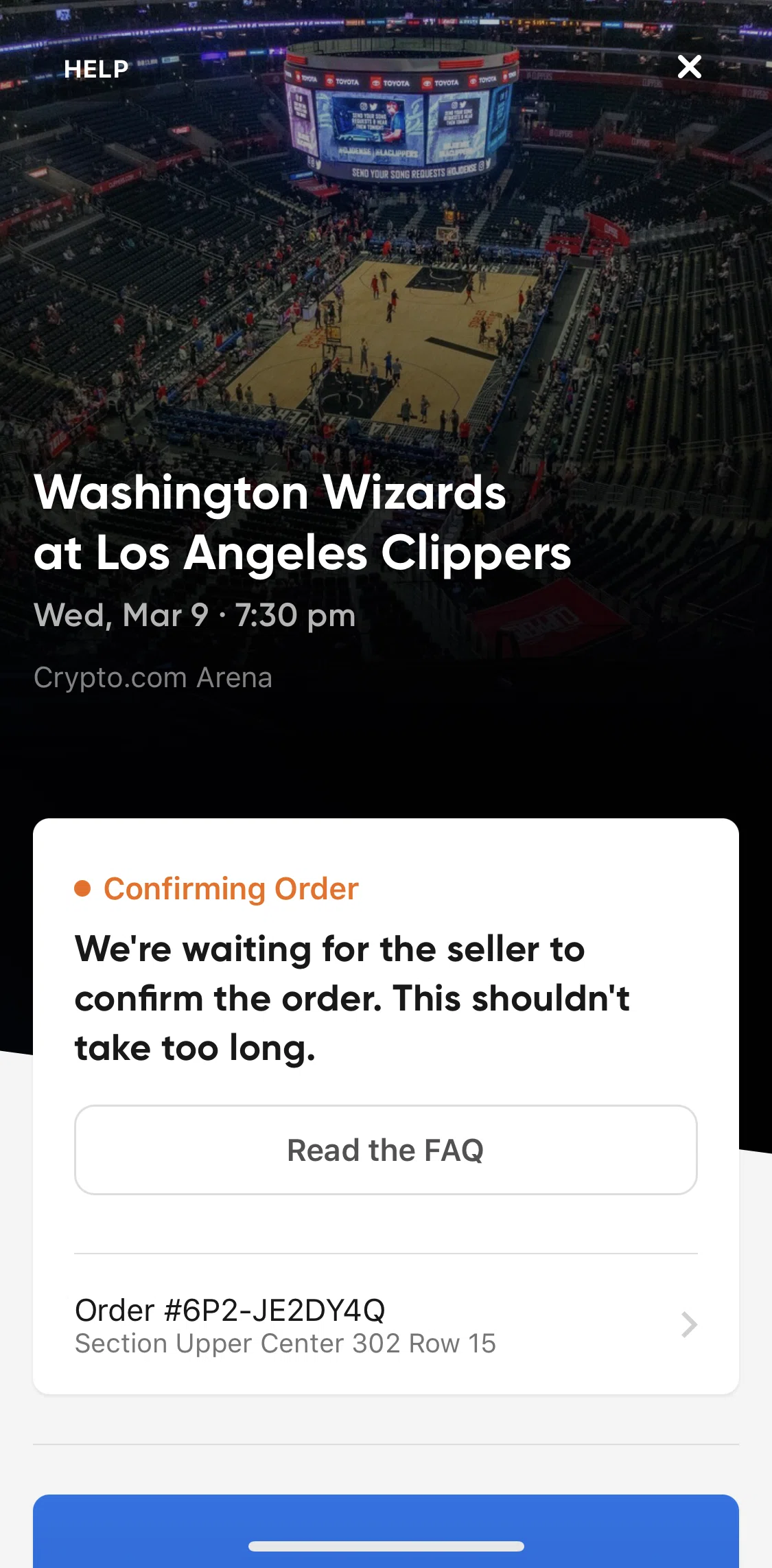 SeatGeek Screen screen in the Order detail flow