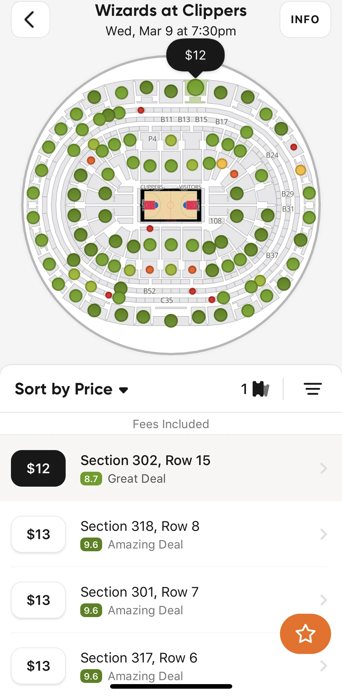 SeatGeek Screen screen in the Premium tickets flow