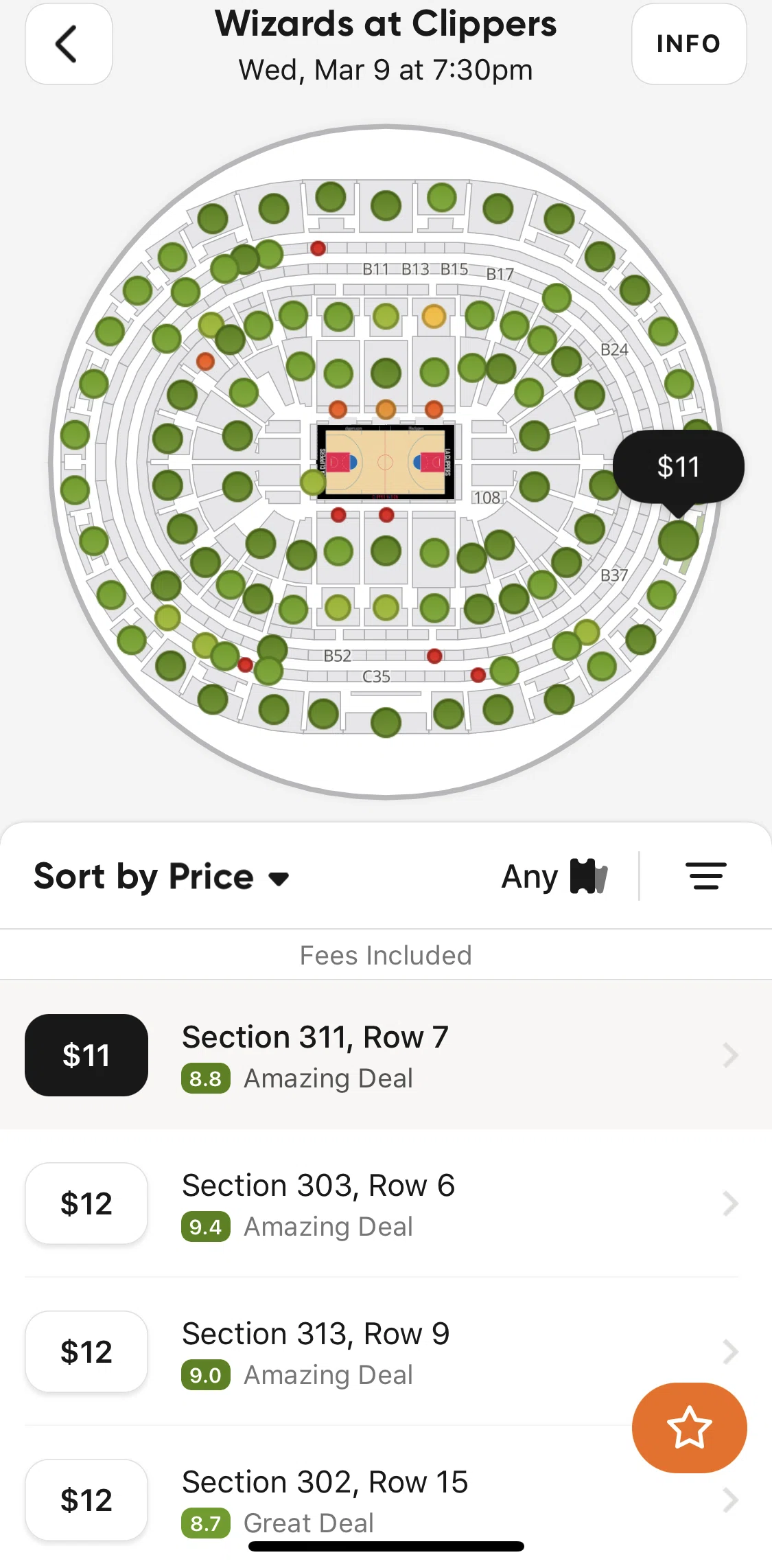 SeatGeek Screen screen in the Selecting quantity flow