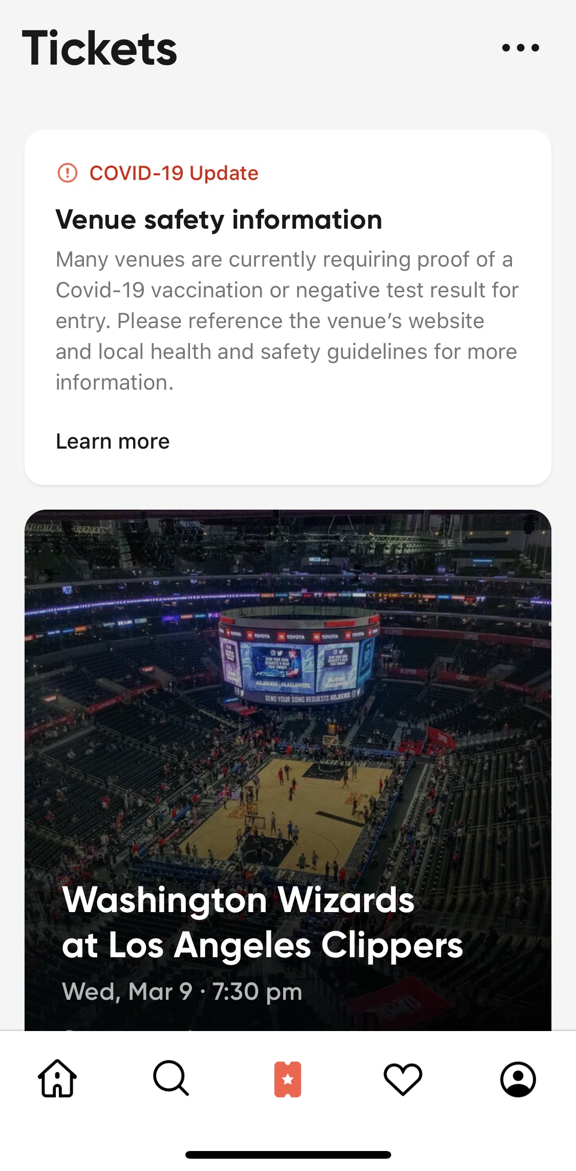 SeatGeek Screen screen in the Tickets flow