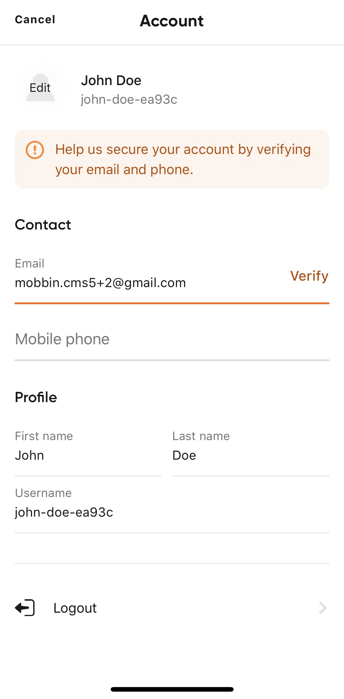 SeatGeek Screen screen in the Verifying email flow