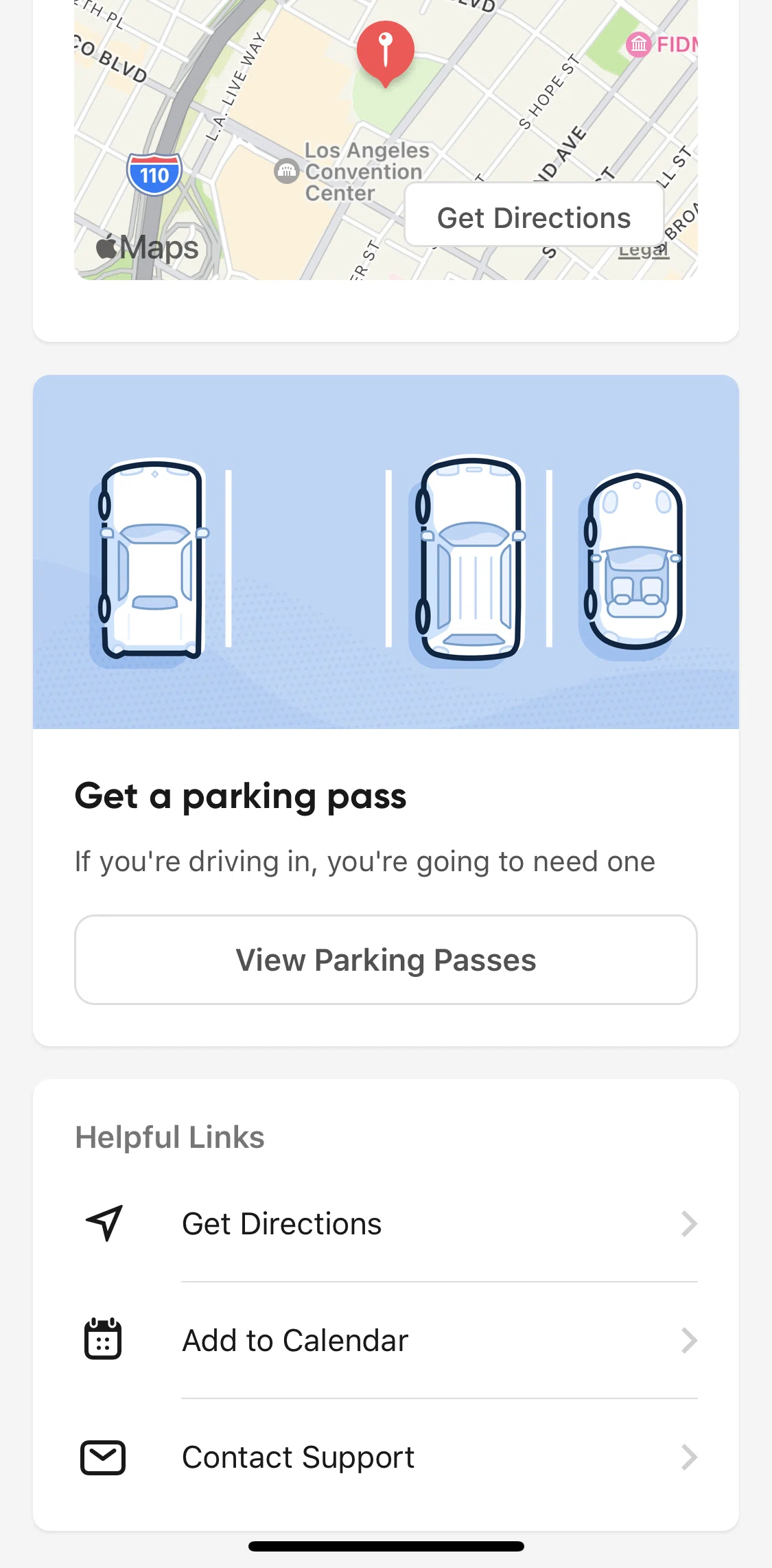 SeatGeek Screen screen in the View parking passes flow