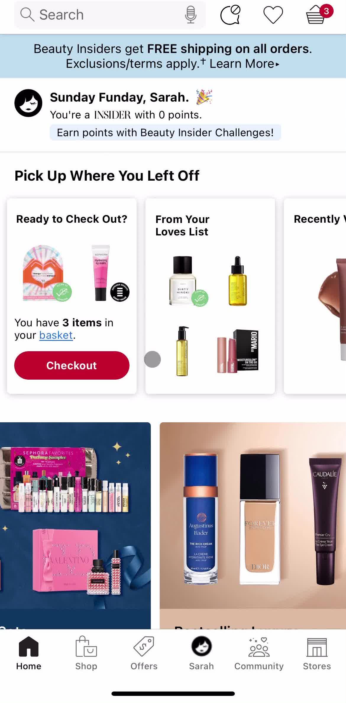 Sephora Home screen in the General Browsing flow