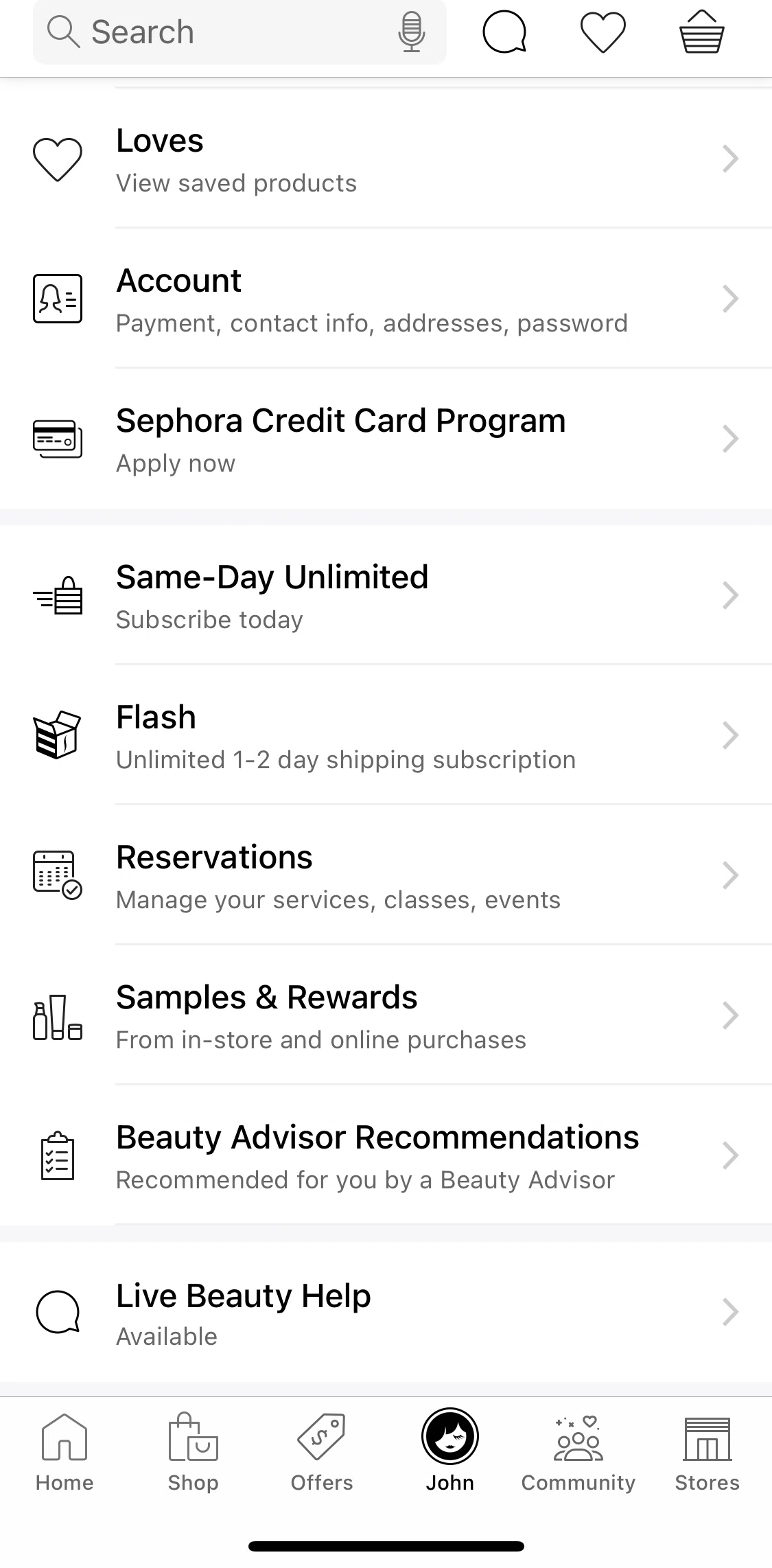 Sephora Screen screen in the My reservations flow