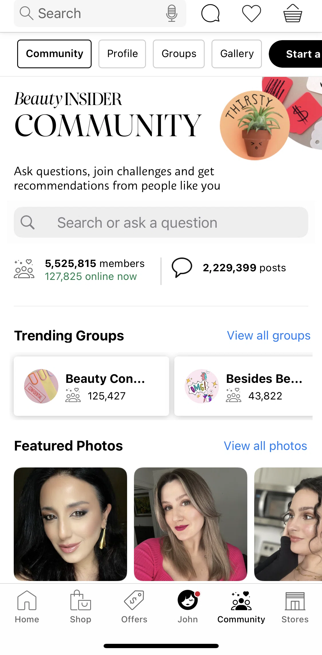 Sephora Screen screen in the Searching community & commenting on post flow