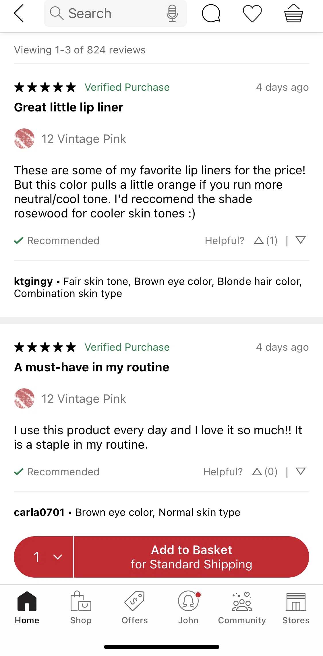 Sephora Screen screen in the Upvoting a comment flow