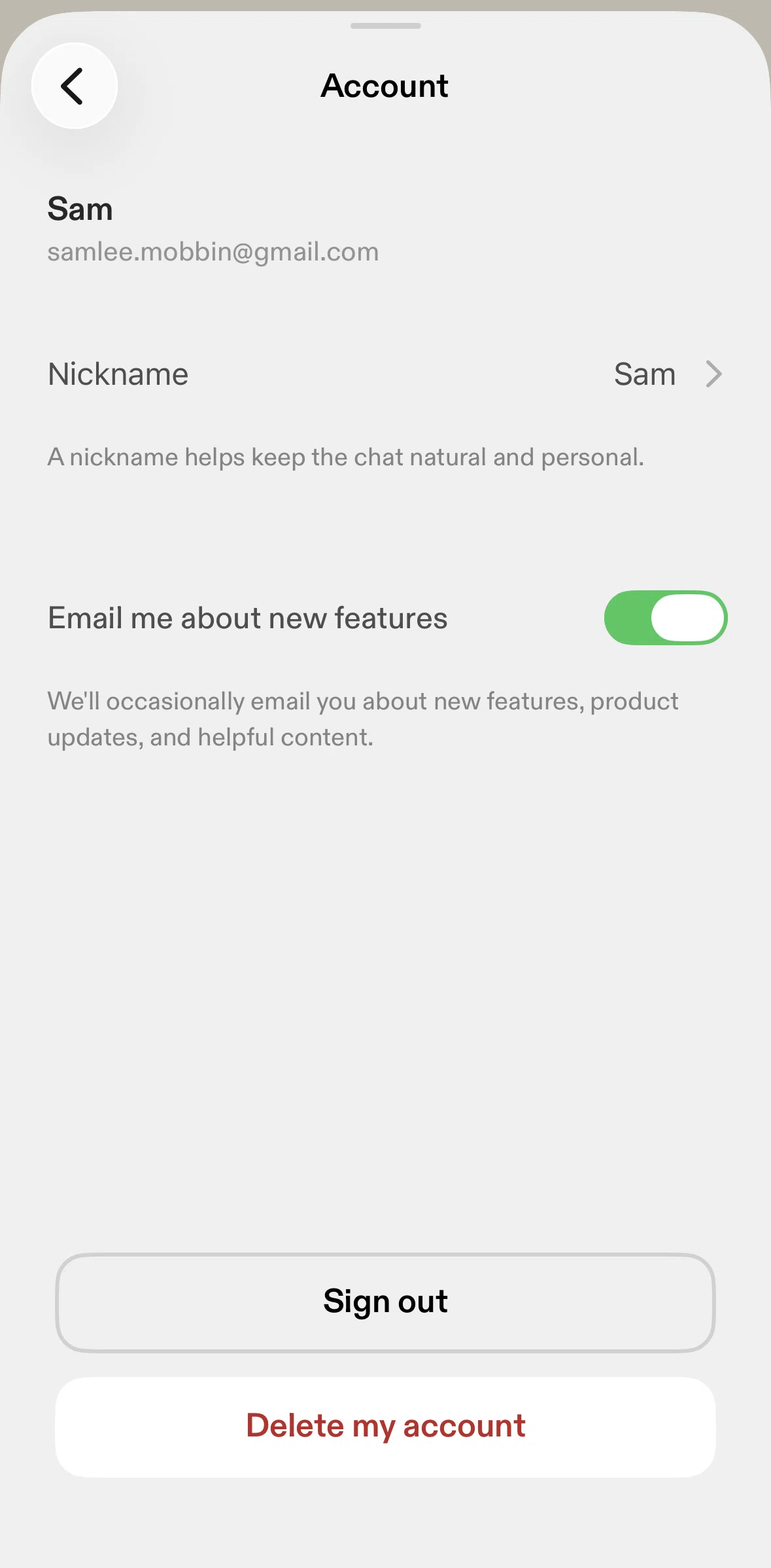 Sesame Screen screen in the Deleting an account flow
