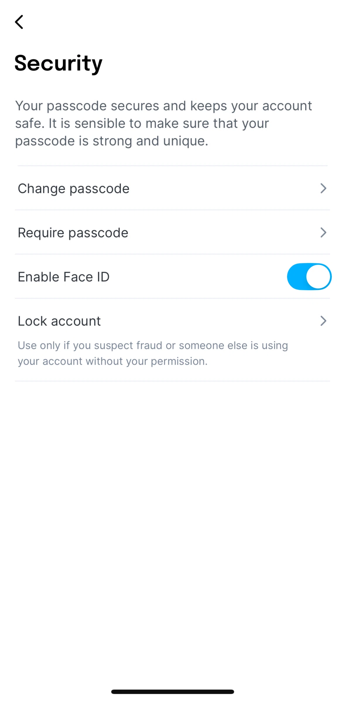 Setel Screen screen in the Changing passcode flow