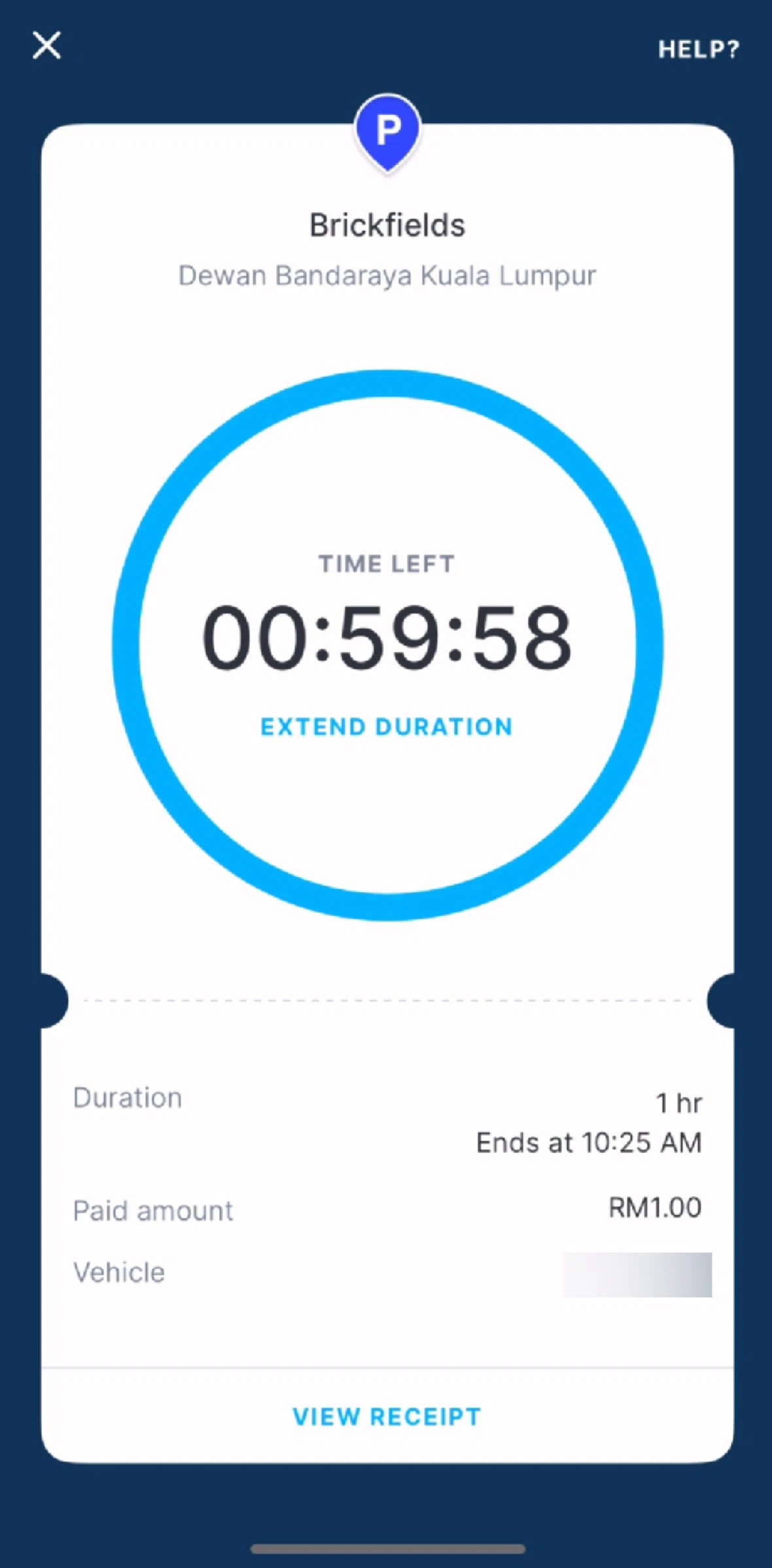 Setel Screen screen in the Extending parking duration flow