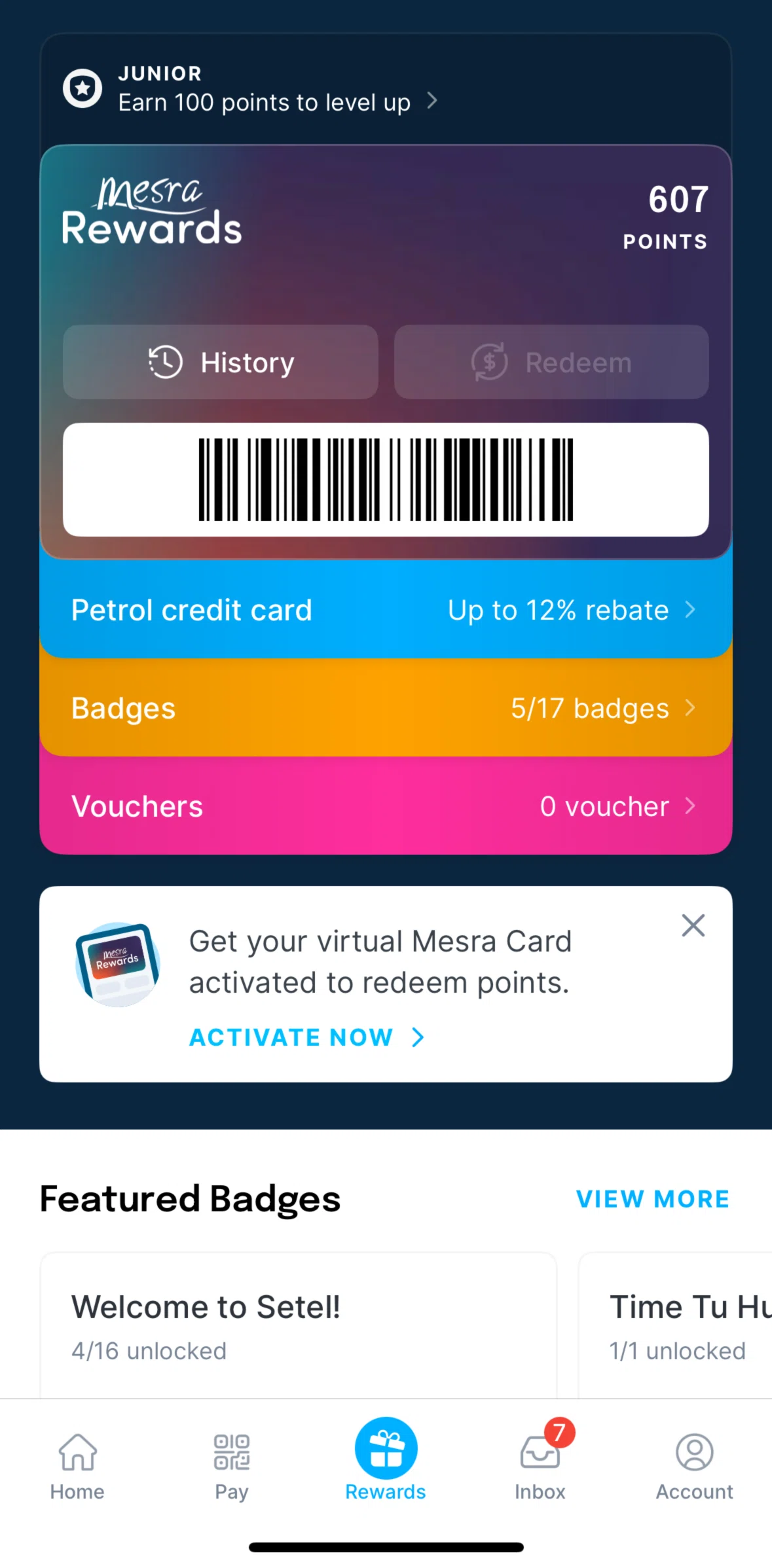 Setel Screen screen in the My vouchers flow