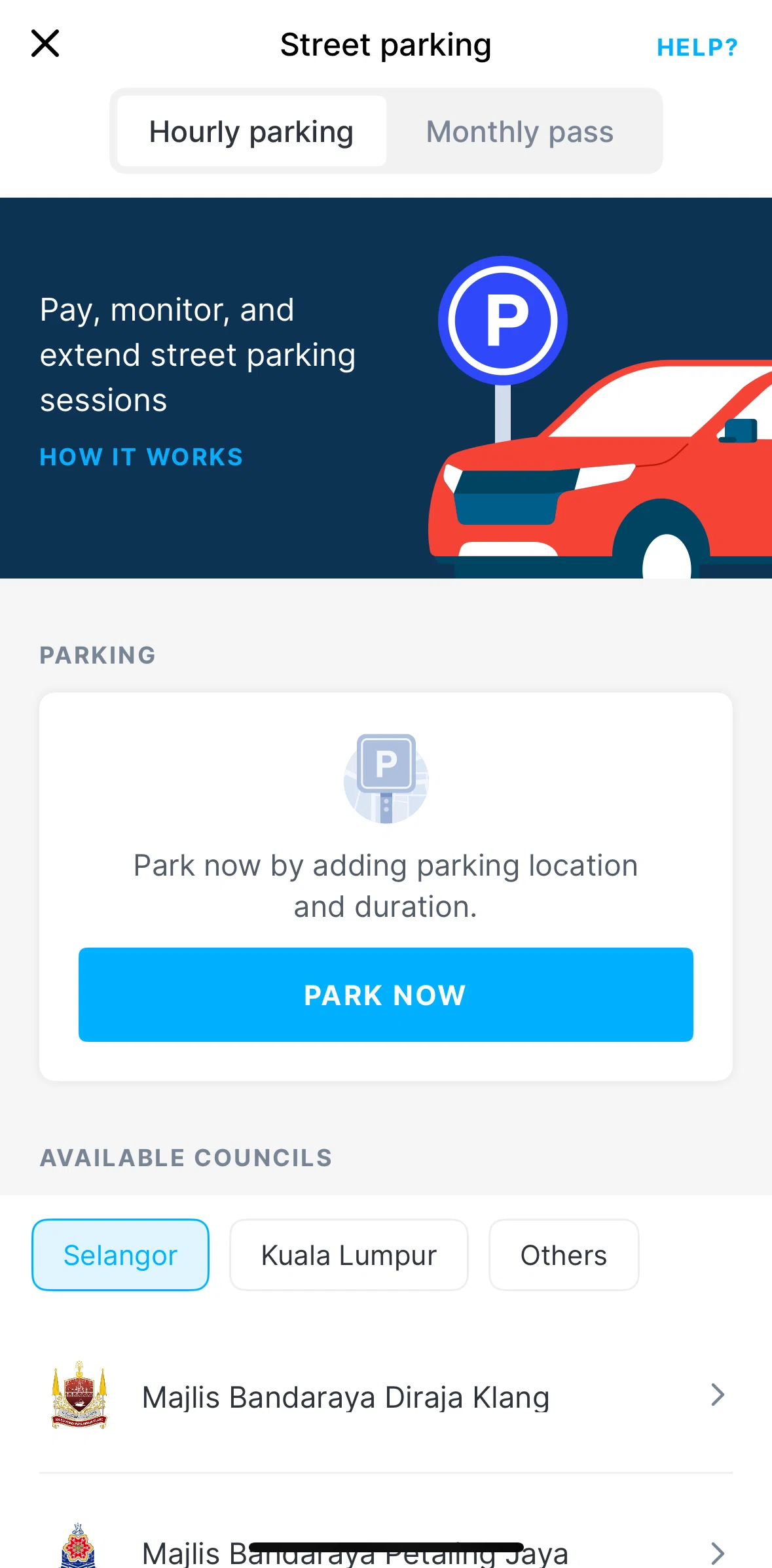 Setel Screen screen in the Purchase street parking pass (monthly pass) flow