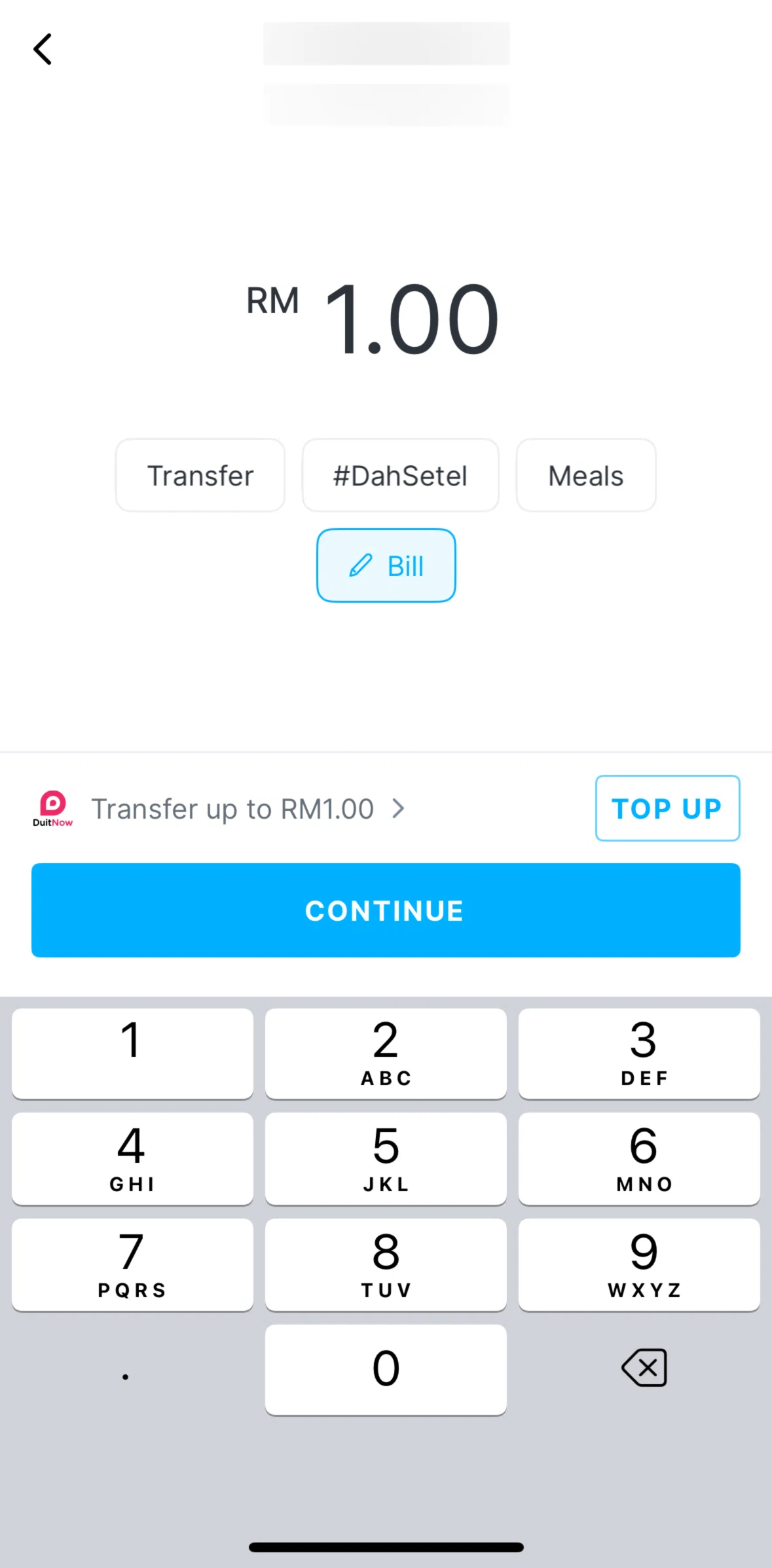 Setel Screen screen in the Setel wallet details flow