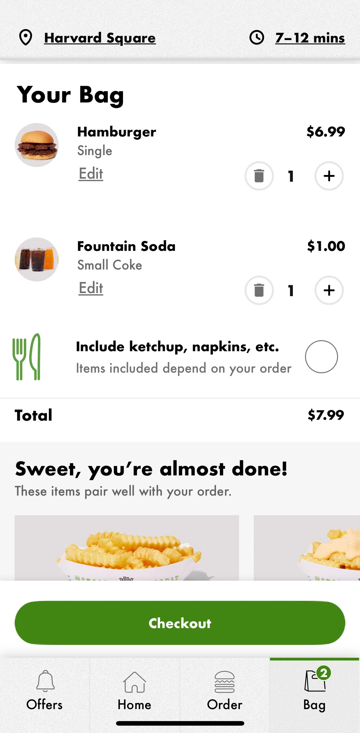 Shake Shack Screen screen in the Editing an order flow