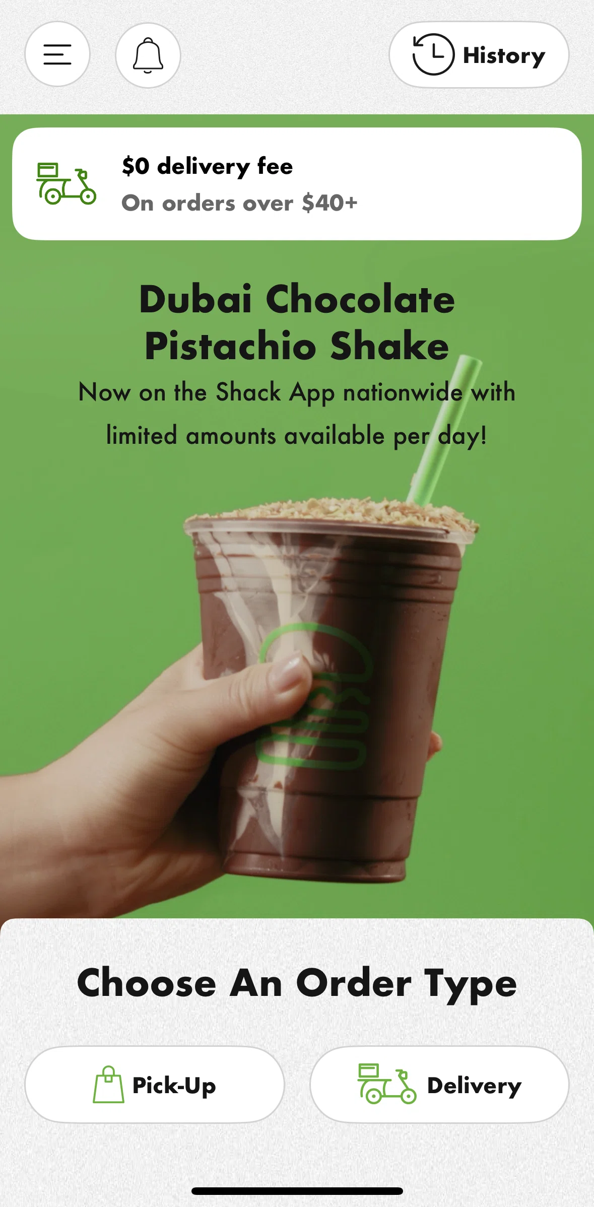 Shake Shack Screen screen in the Finding a pickup location flow