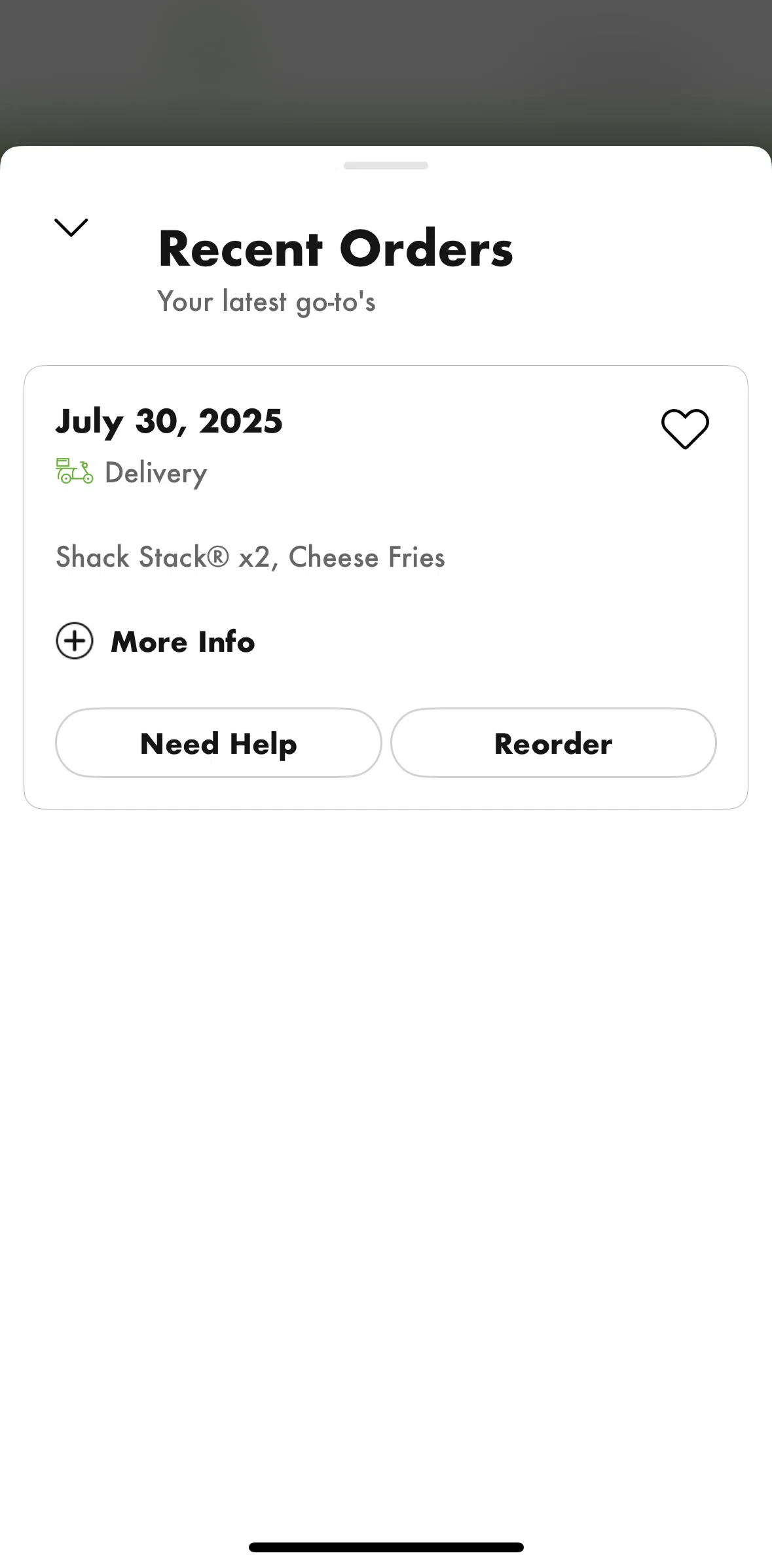 Shake Shack Screen screen in the Need help flow