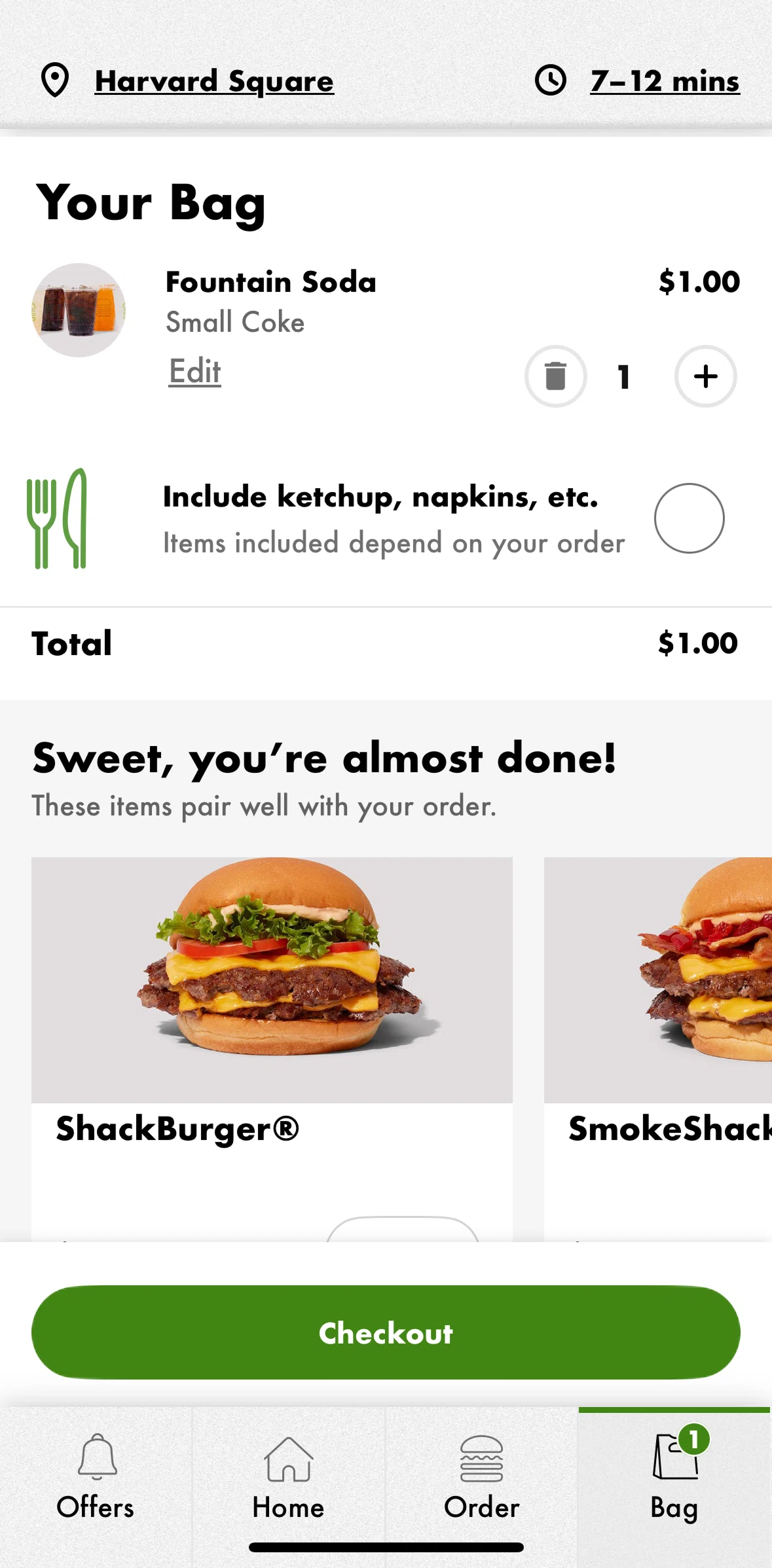 Shake Shack Screen screen in the Placing an order flow