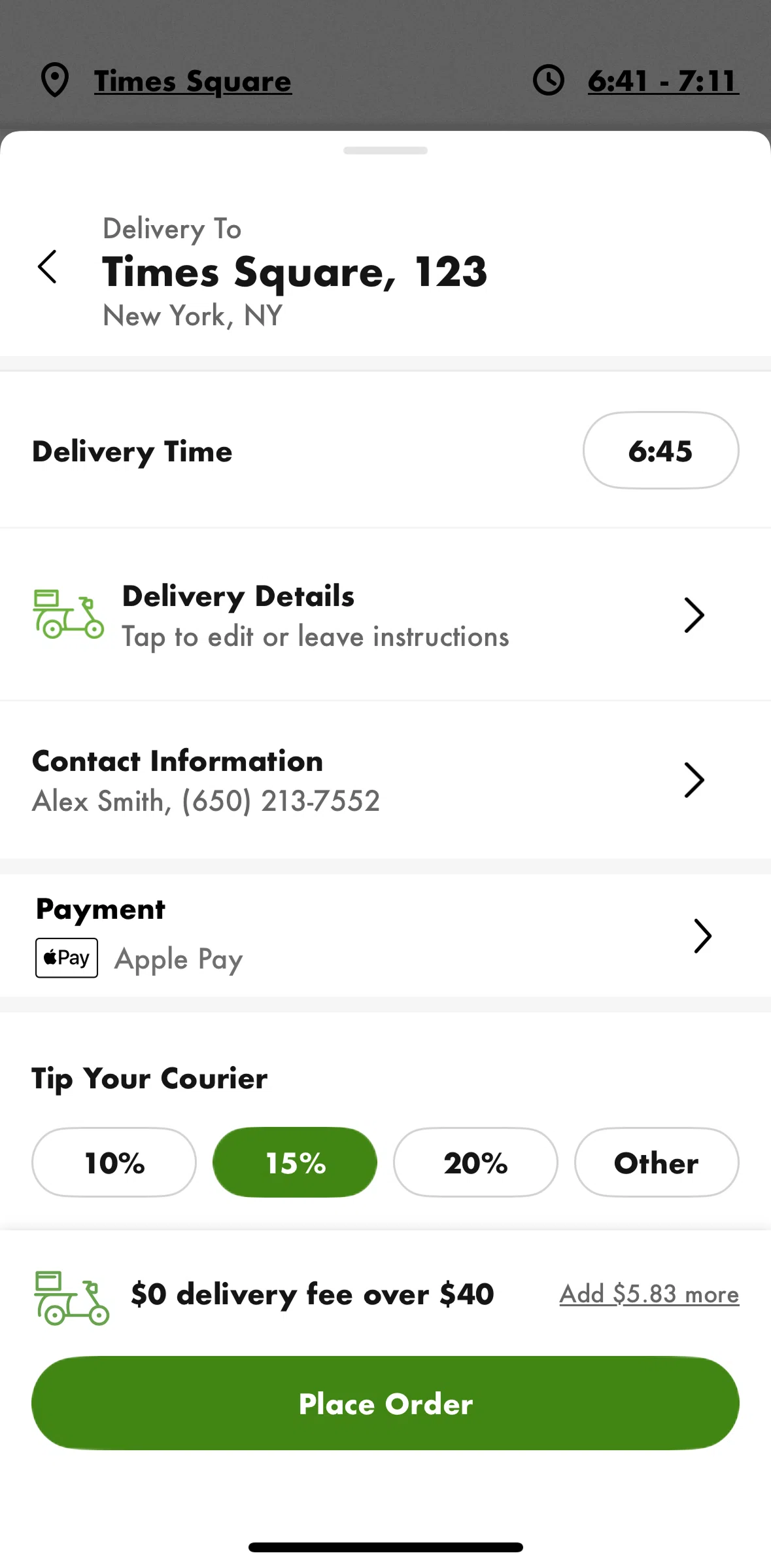Shake Shack Screen screen in the Track an order flow