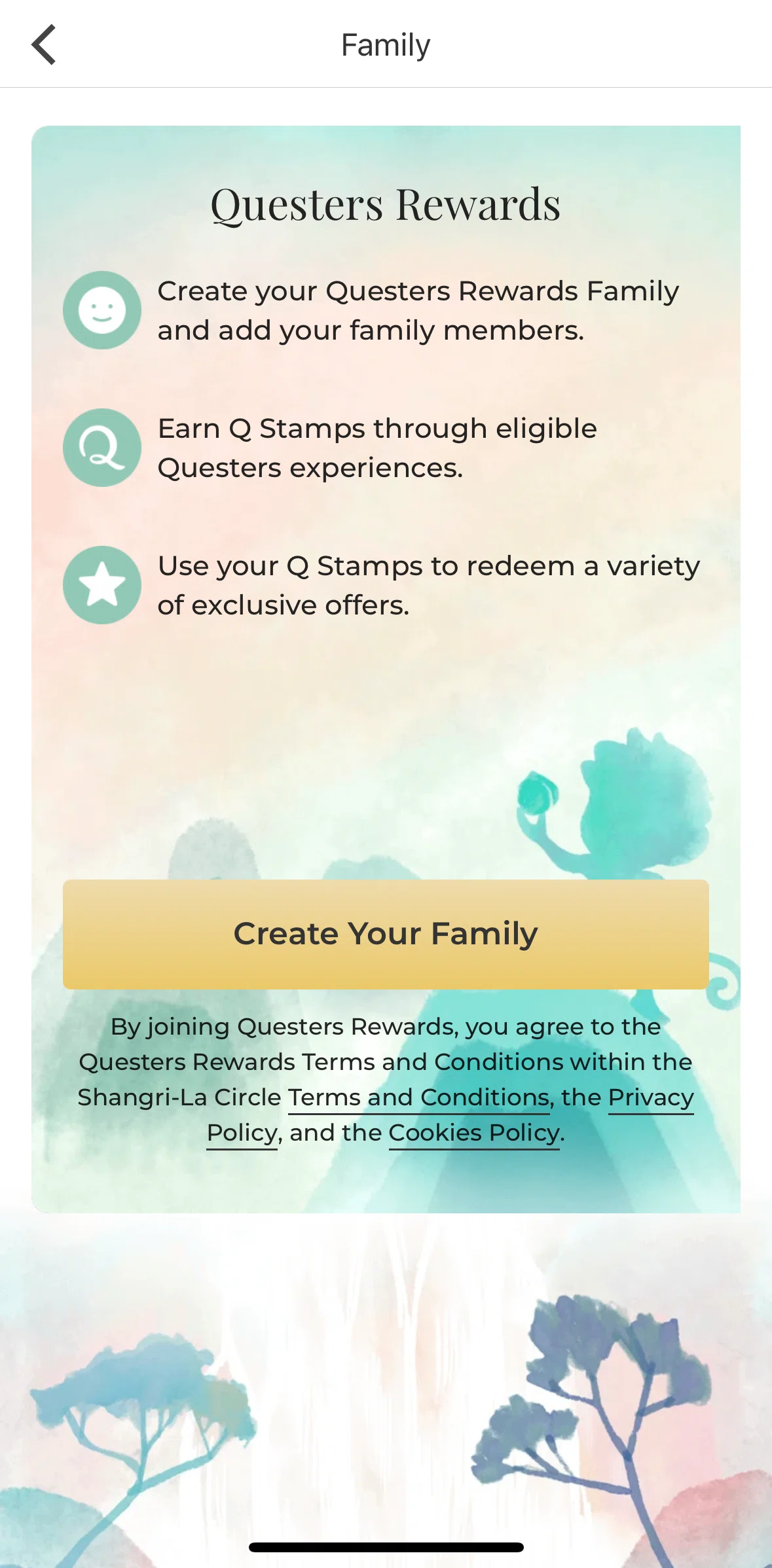 Shangri-La Circle Screen screen in the Creating a new family flow