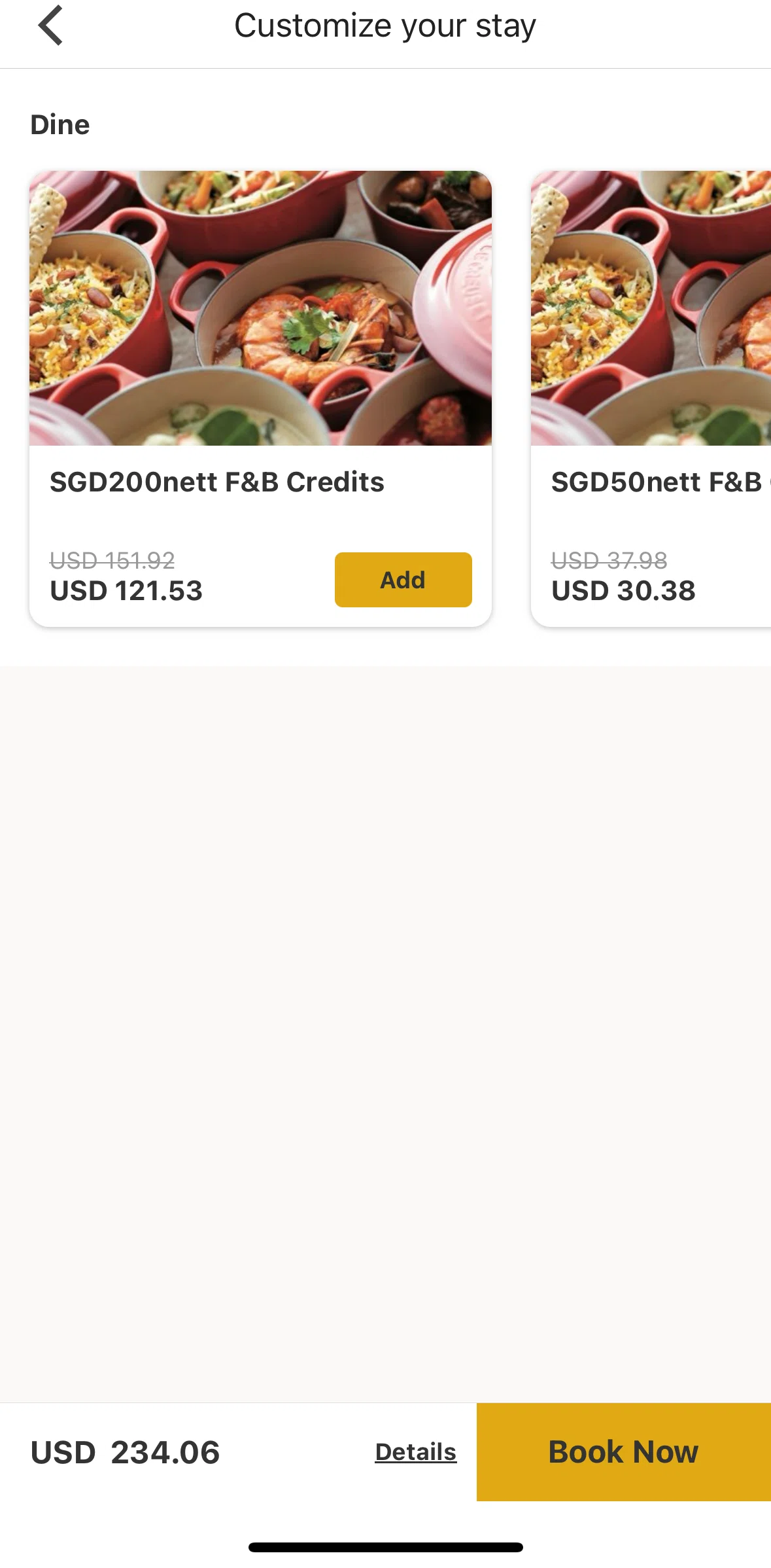 Shangri-La Circle Screen screen in the Customizing booking flow