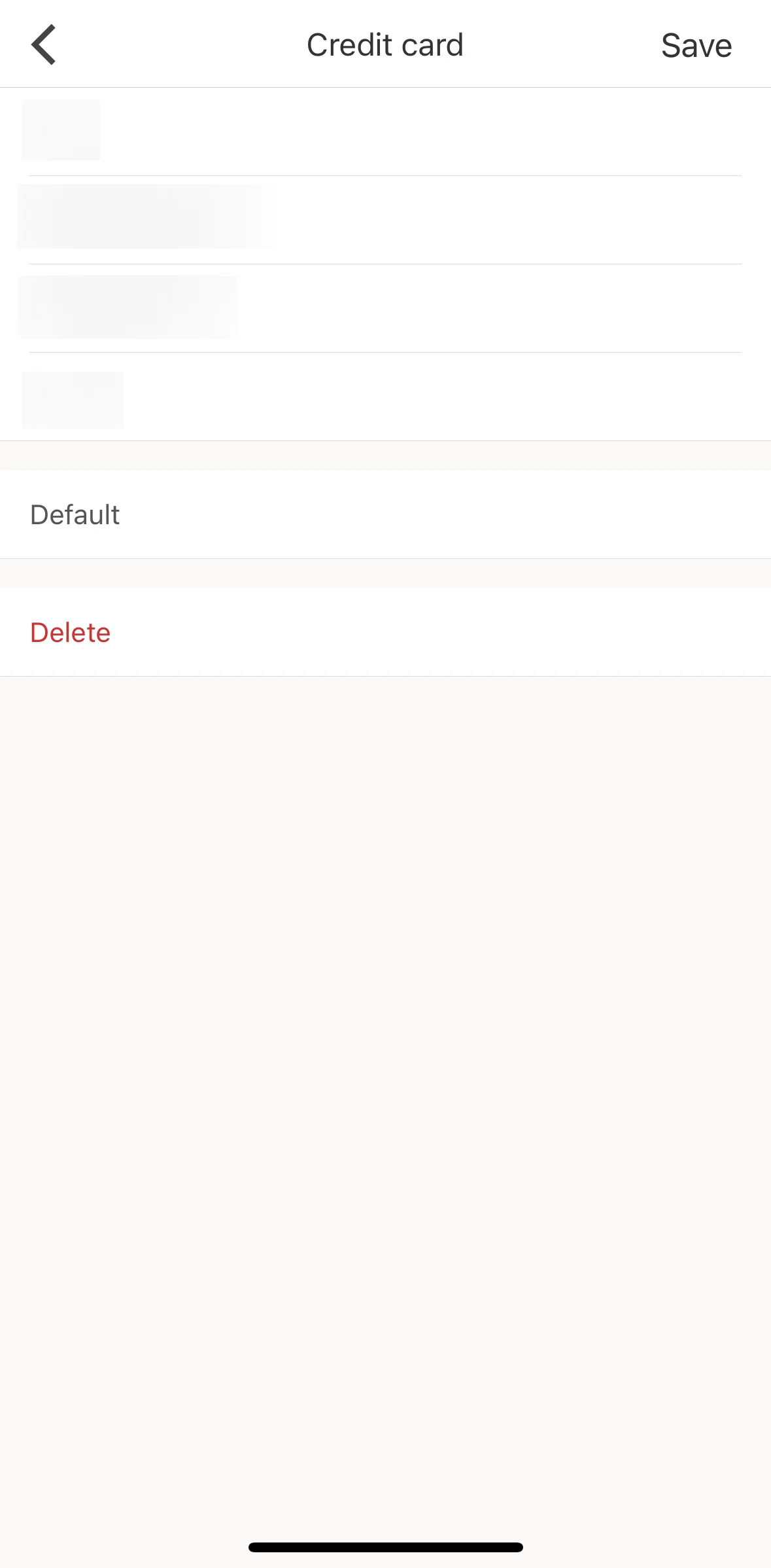 Shangri-La Circle Screen screen in the Deleting a credit card flow