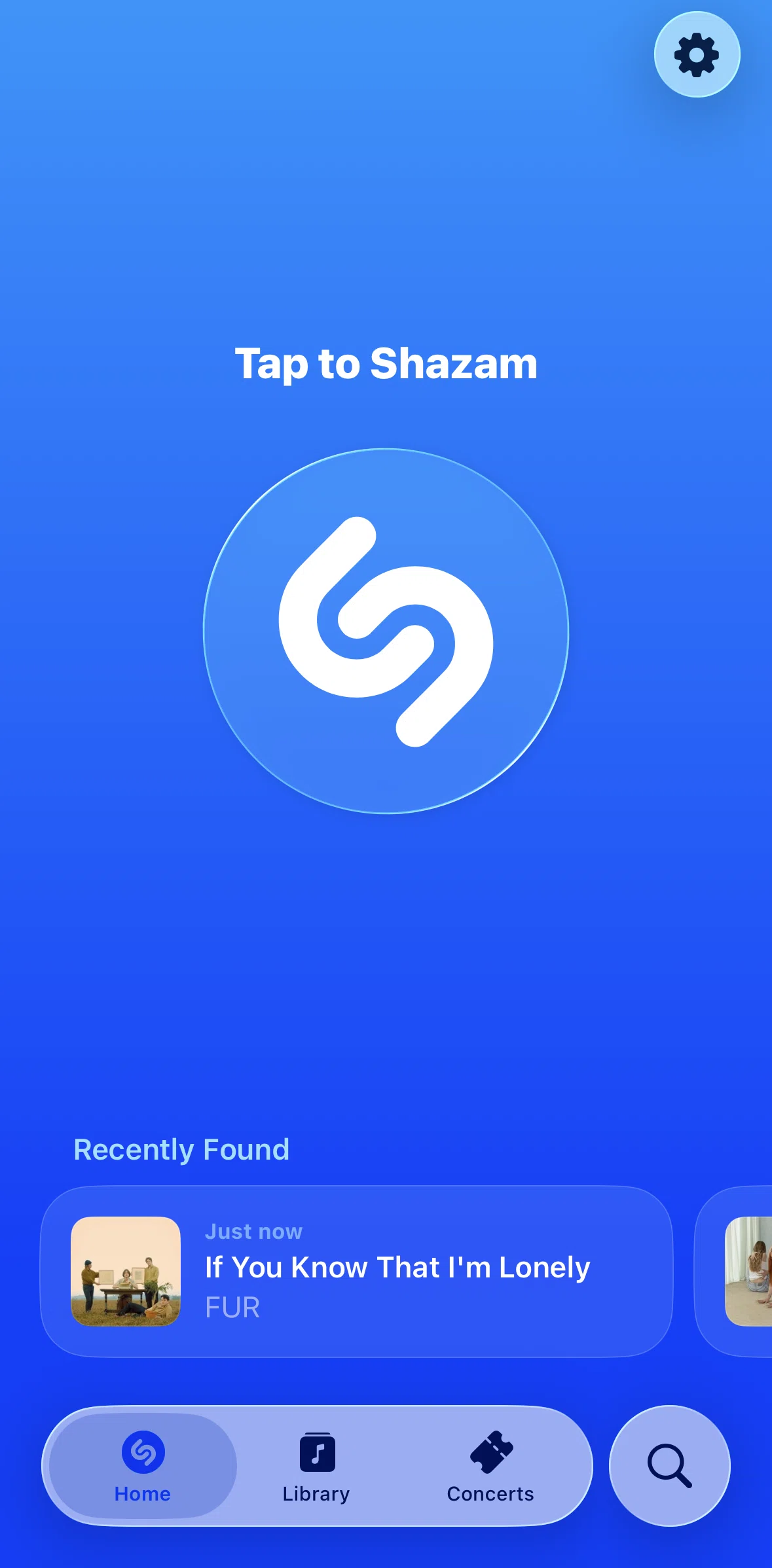 Shazam Screen screen in the Library flow