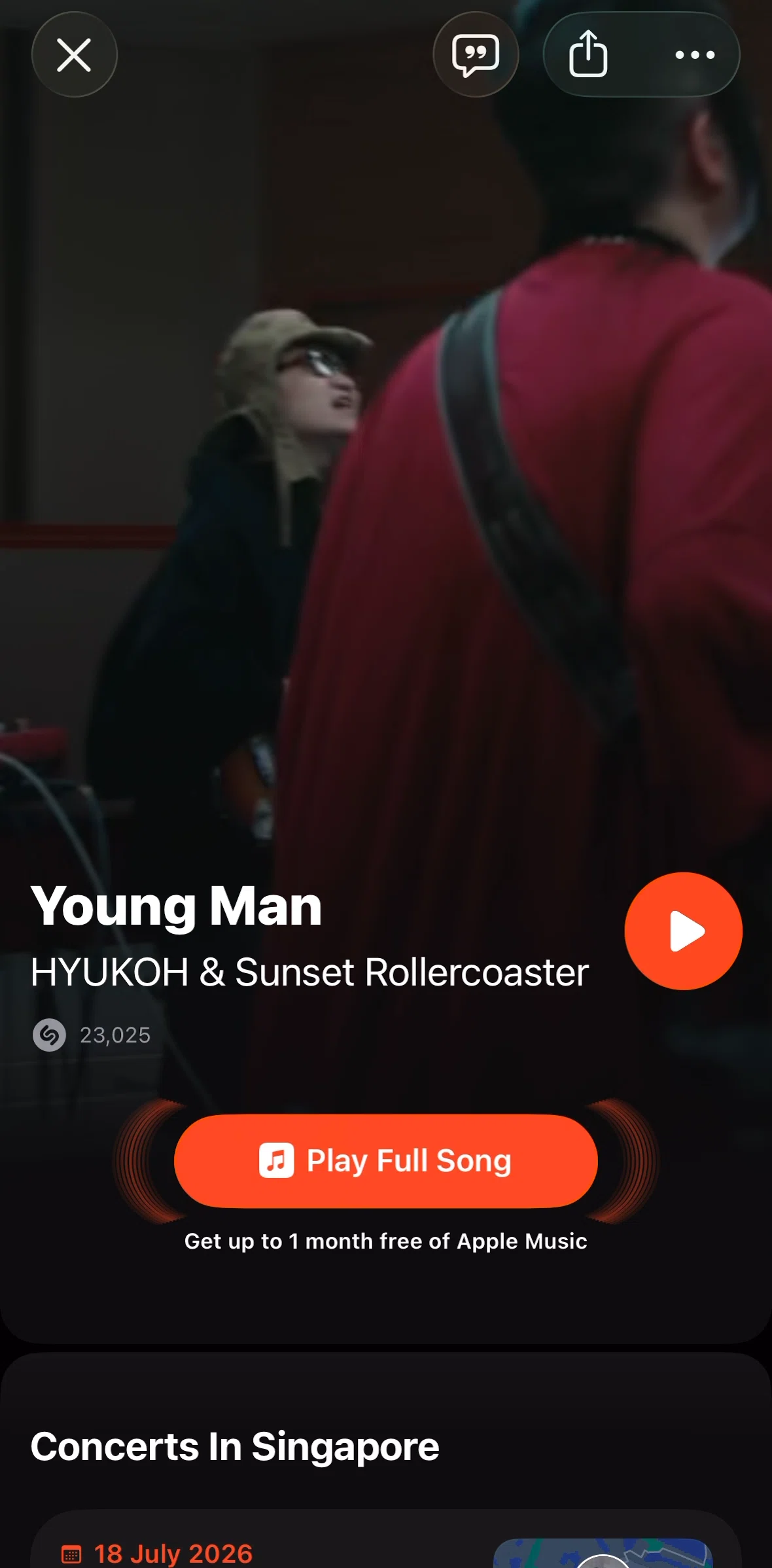 Shazam Screen screen in the Listening to a song flow