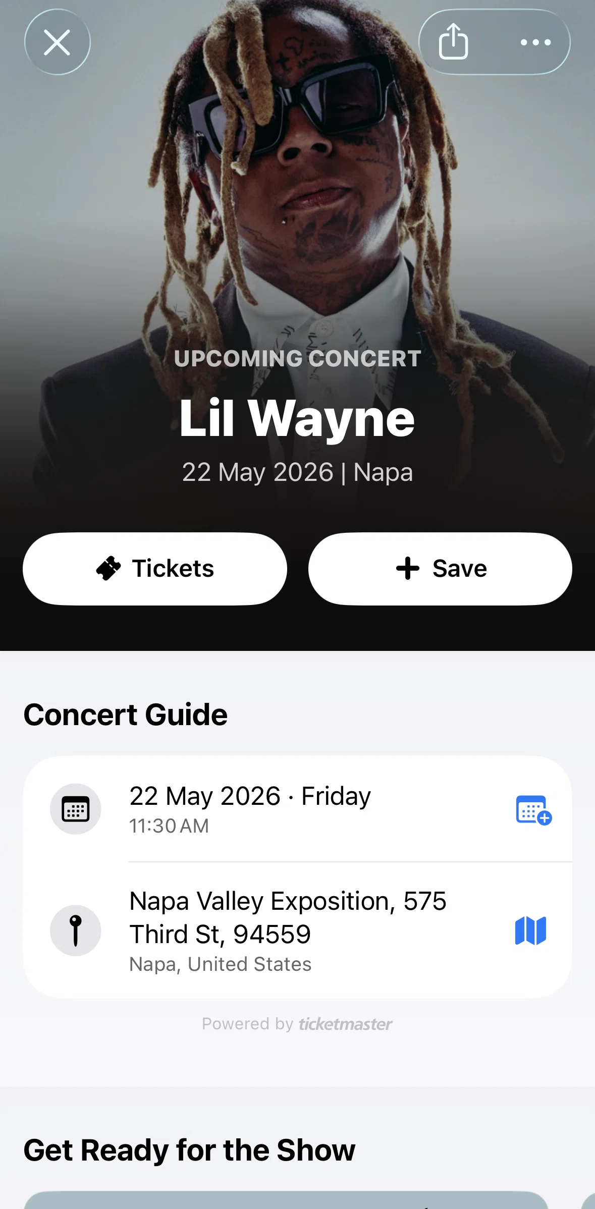 Shazam Screen screen in the Saving a concert flow