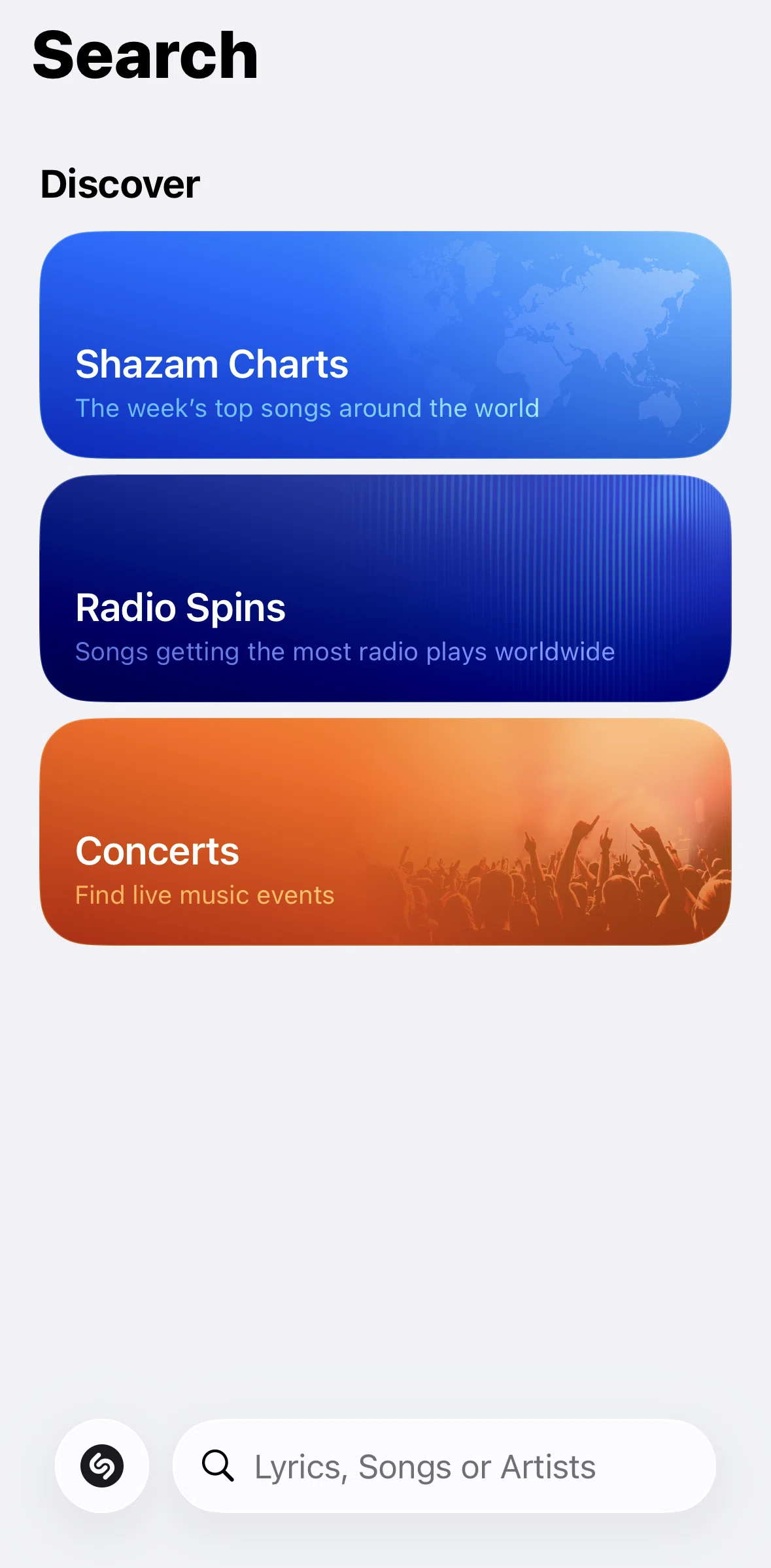 Shazam Screen screen in the Shazam charts flow