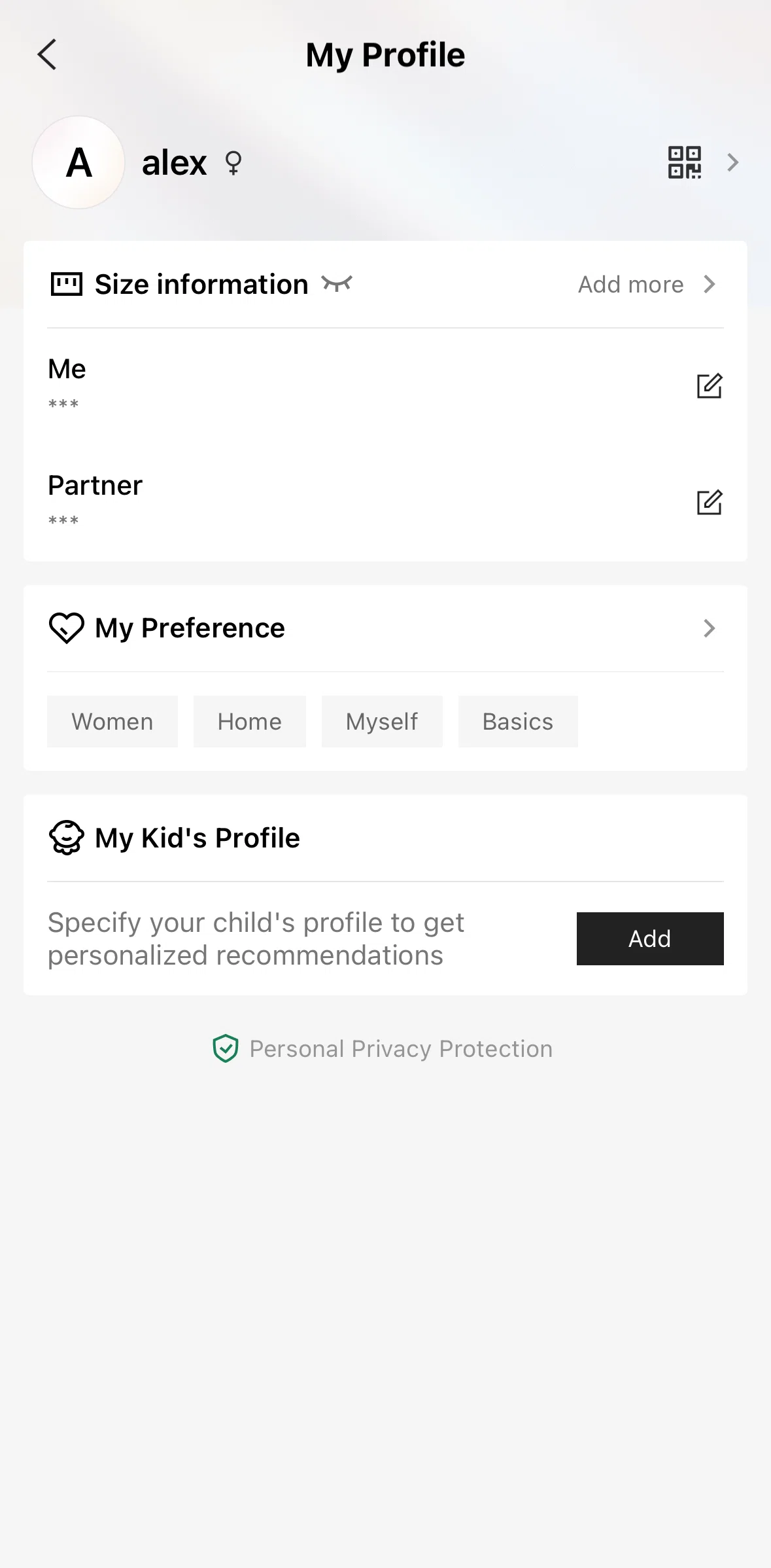 SHEIN Screen screen in the Adding a kid profile flow