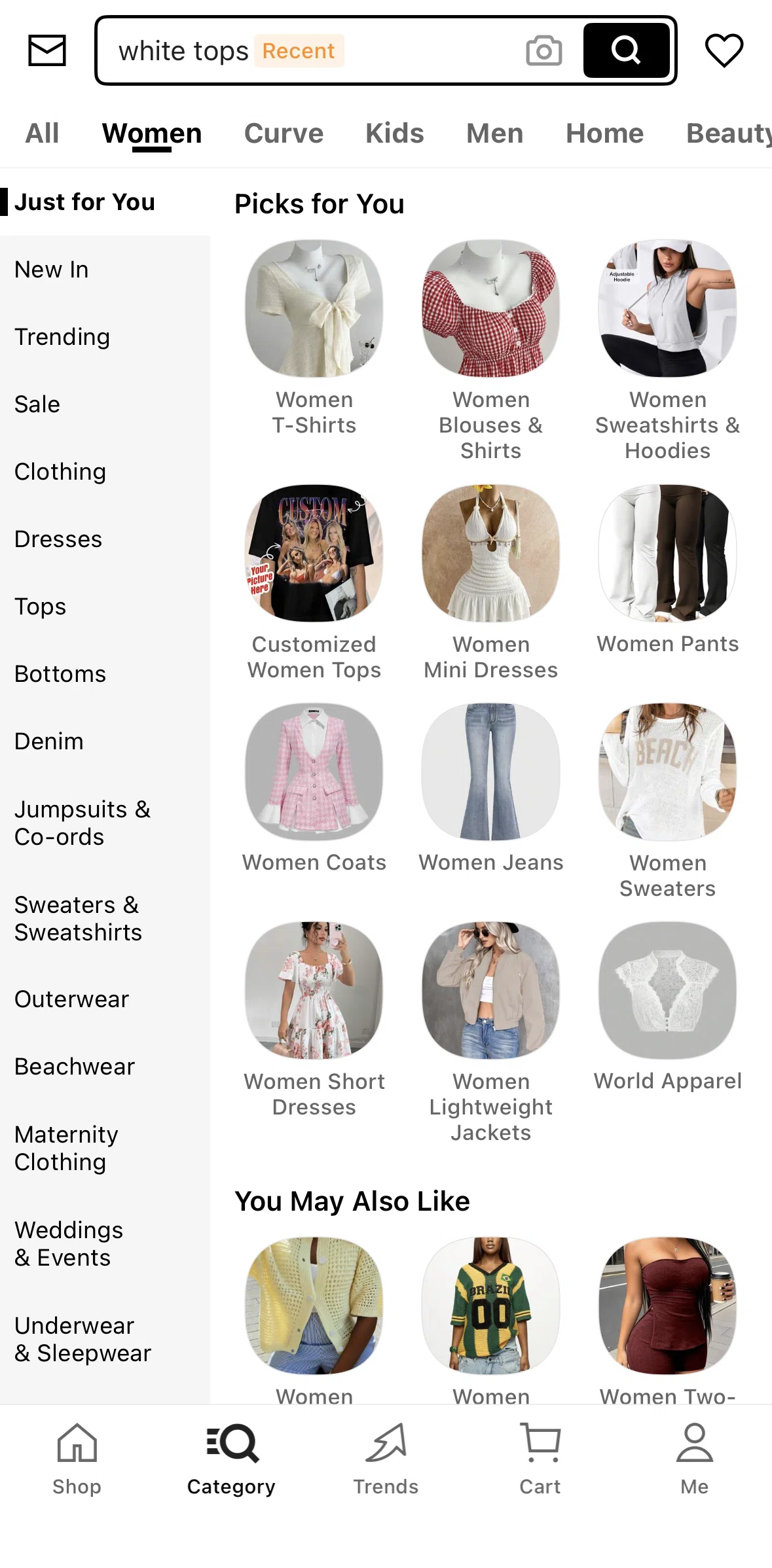 SHEIN Screen screen in the Category detail flow