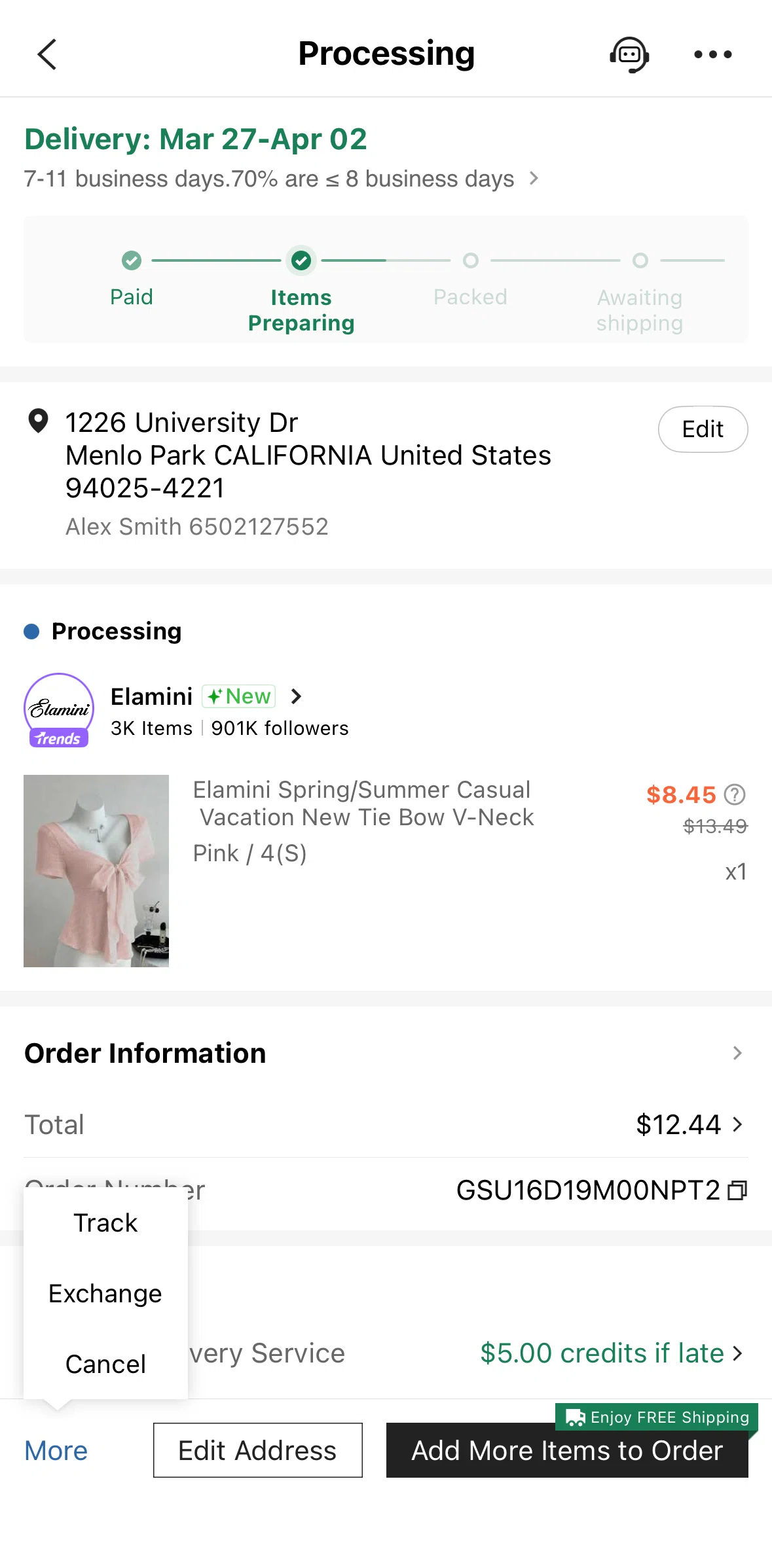 SHEIN Screen screen in the Checking eligible exchange items flow