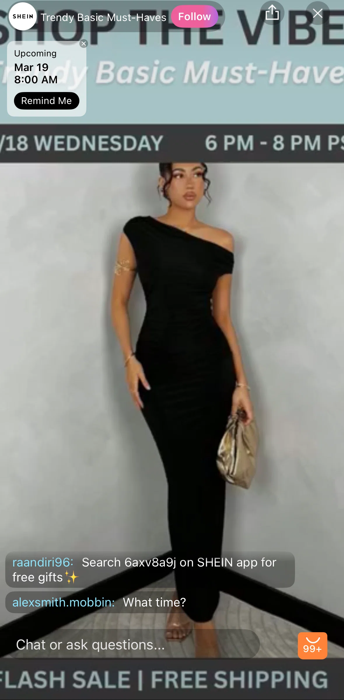SHEIN Screen screen in the Commenting on a live flow