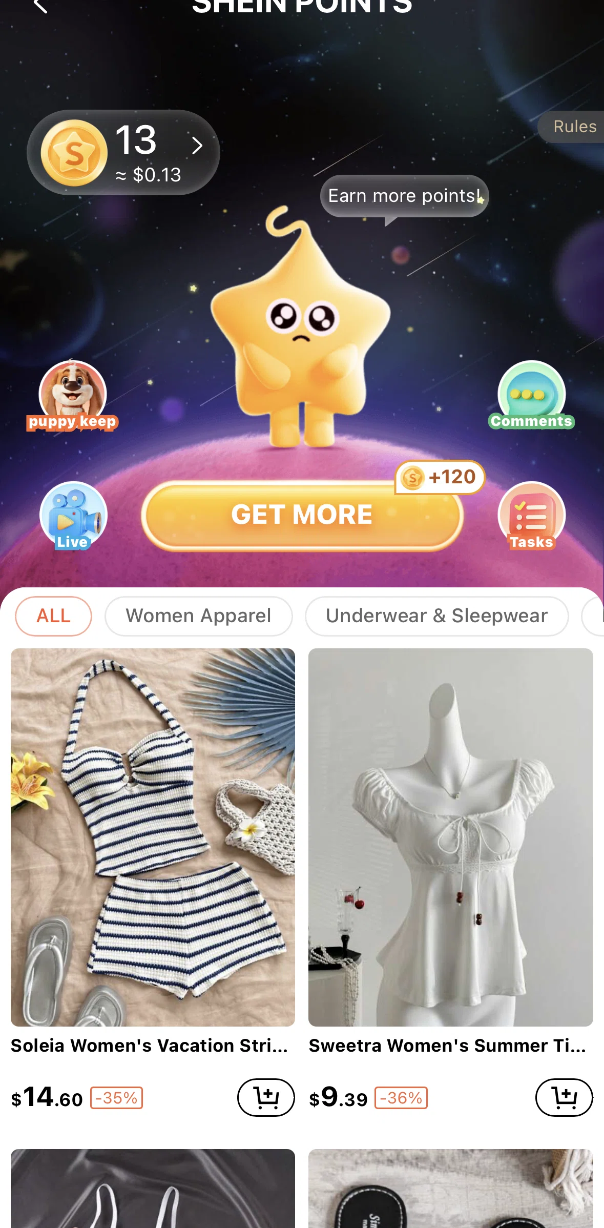 SHEIN Screen screen in the Live flow