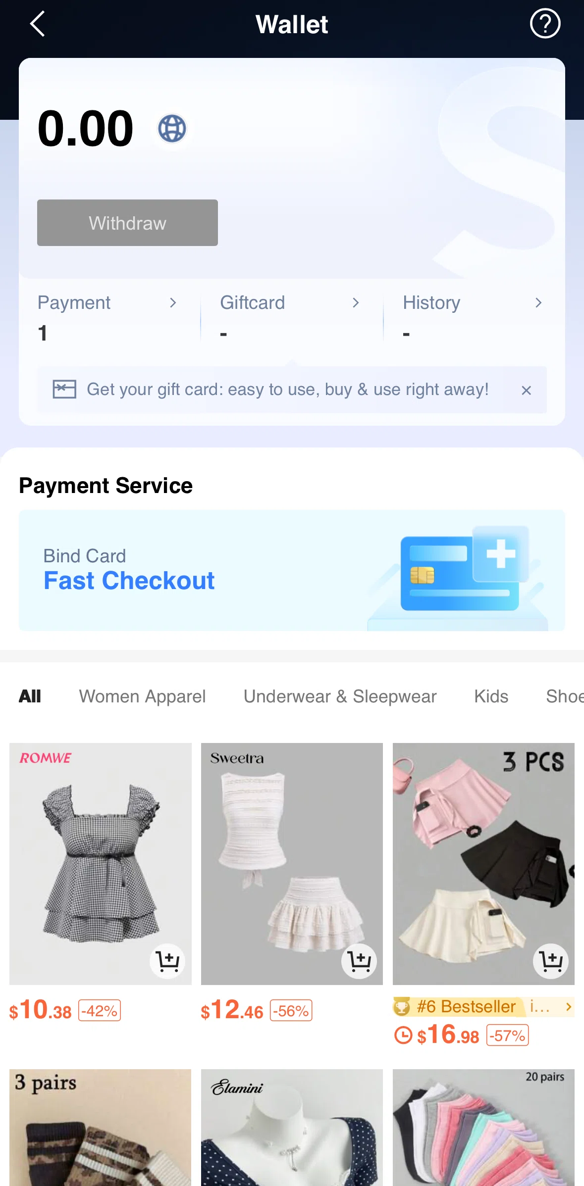 SHEIN Screen screen in the Payment options flow
