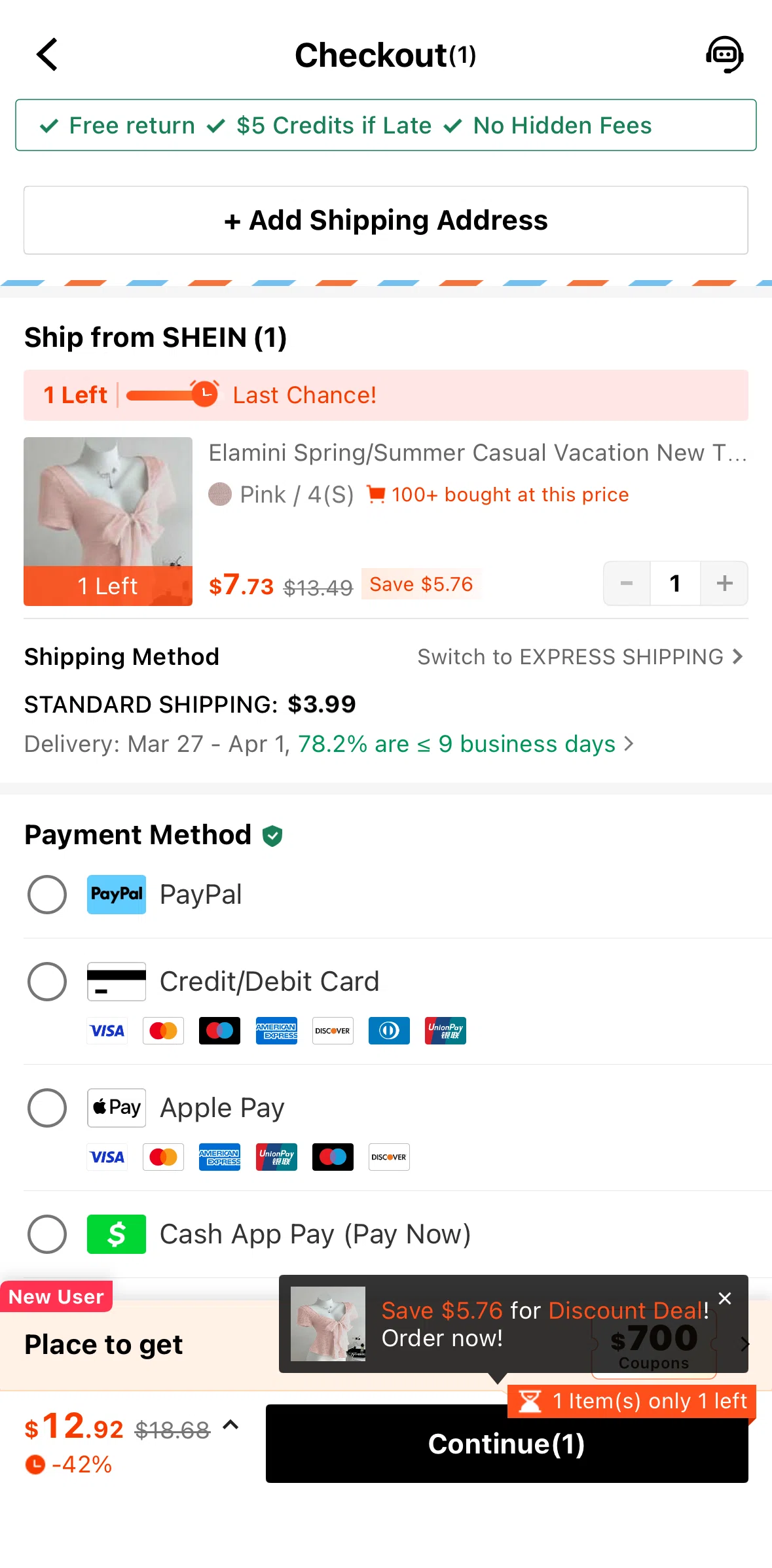 SHEIN Screen screen in the Price details flow