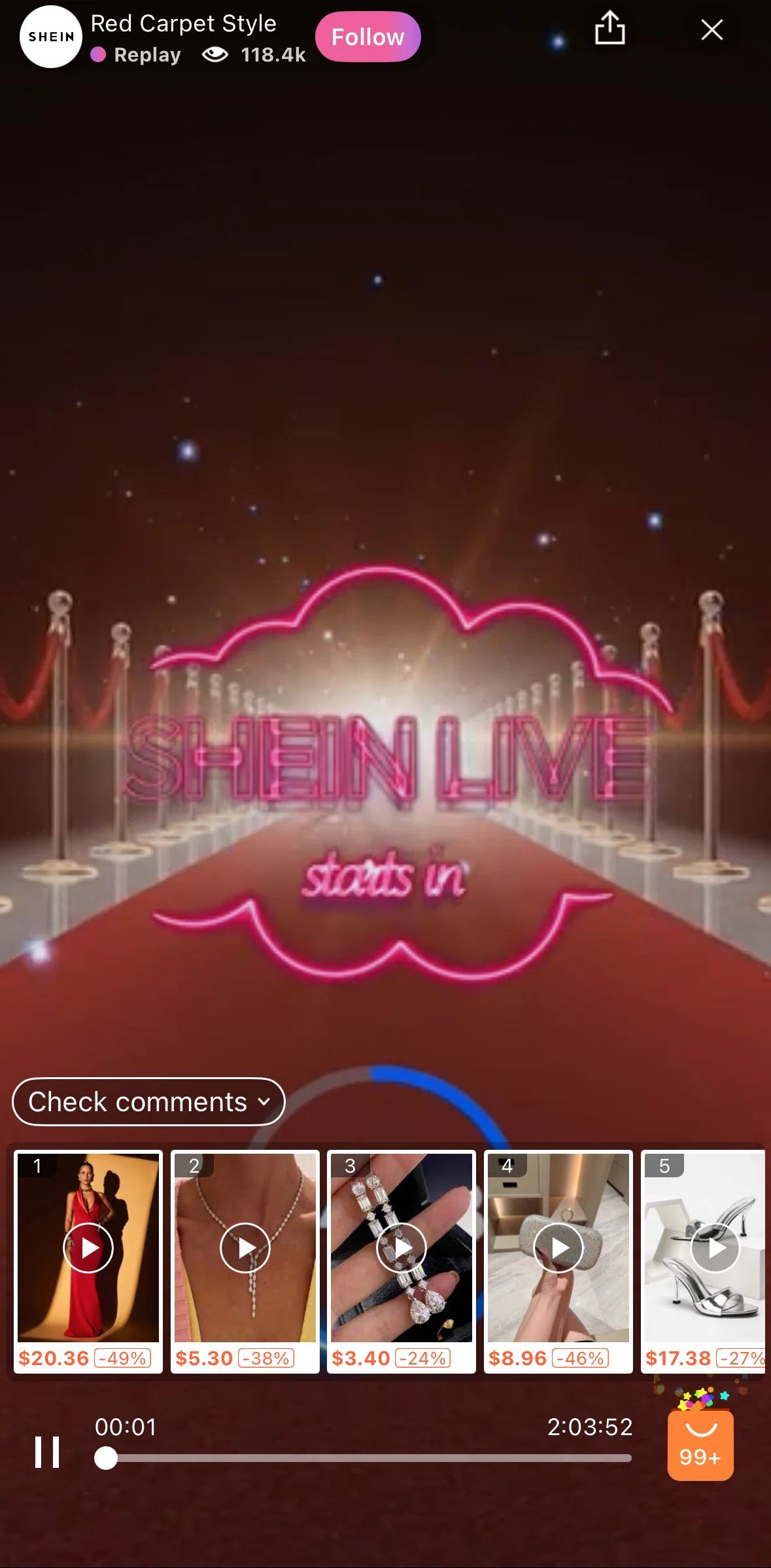SHEIN Screen screen in the Products (live) flow
