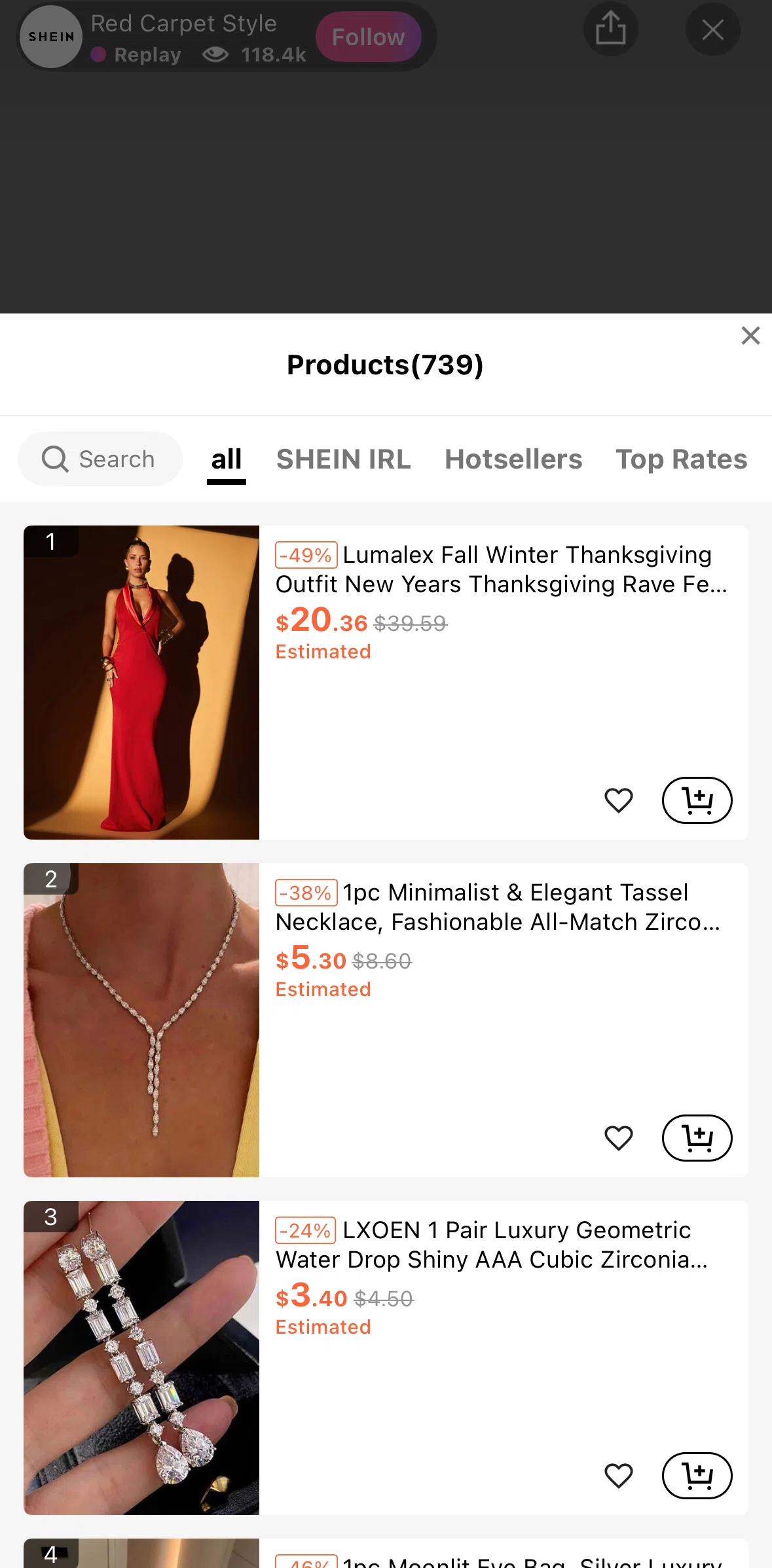 SHEIN Screen screen in the Searching a product (live) flow