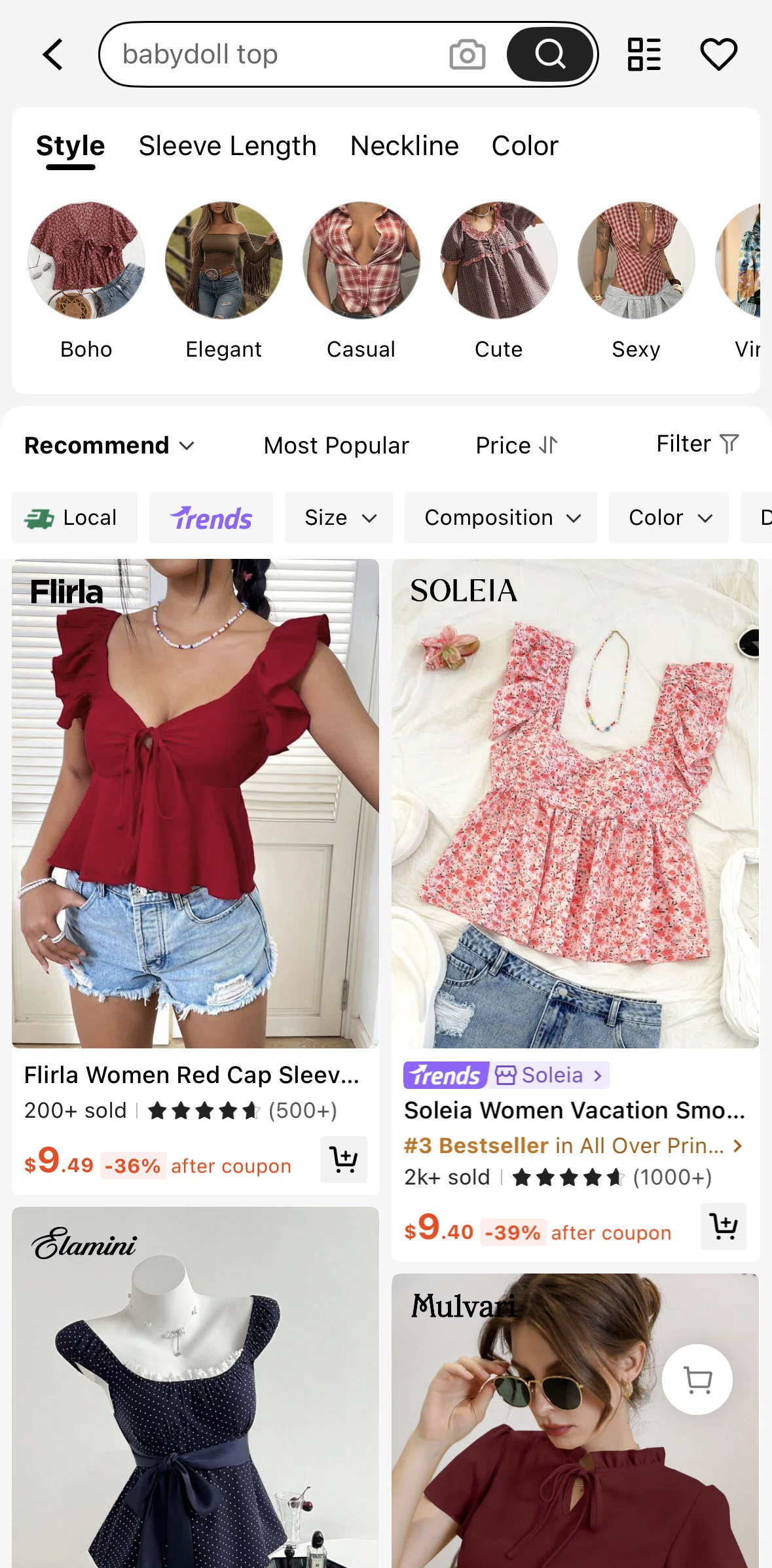 SHEIN Screen screen in the Sorting products flow